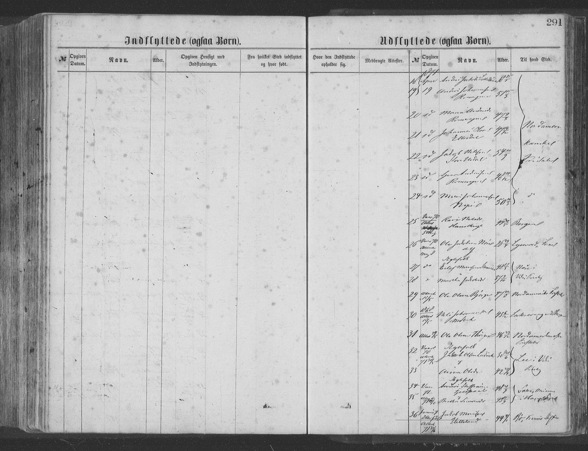 Hosanger sokneprestembete, SAB/A-75801/H/Haa: Parish register (official) no. A 9, 1864-1876, p. 291