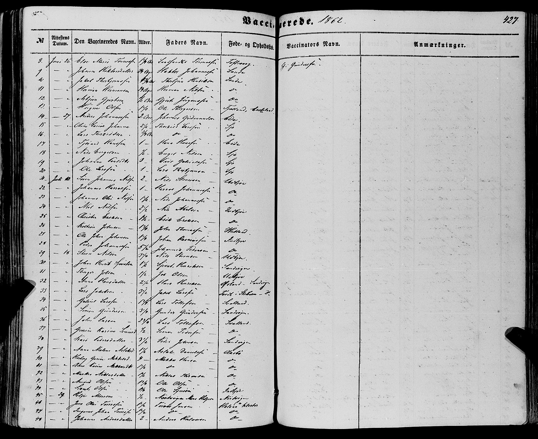 Fjelberg sokneprestembete, SAB/A-75201/H/Haa: Parish register (official) no. A 7, 1851-1867, p. 427