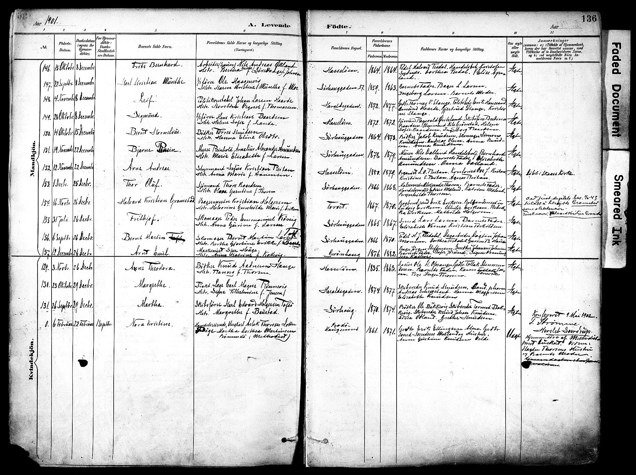 Haugesund sokneprestkontor, AV/SAST-A -101863/H/Ha/Haa/L0006: Parish register (official) no. A 6, 1891-1907, p. 136