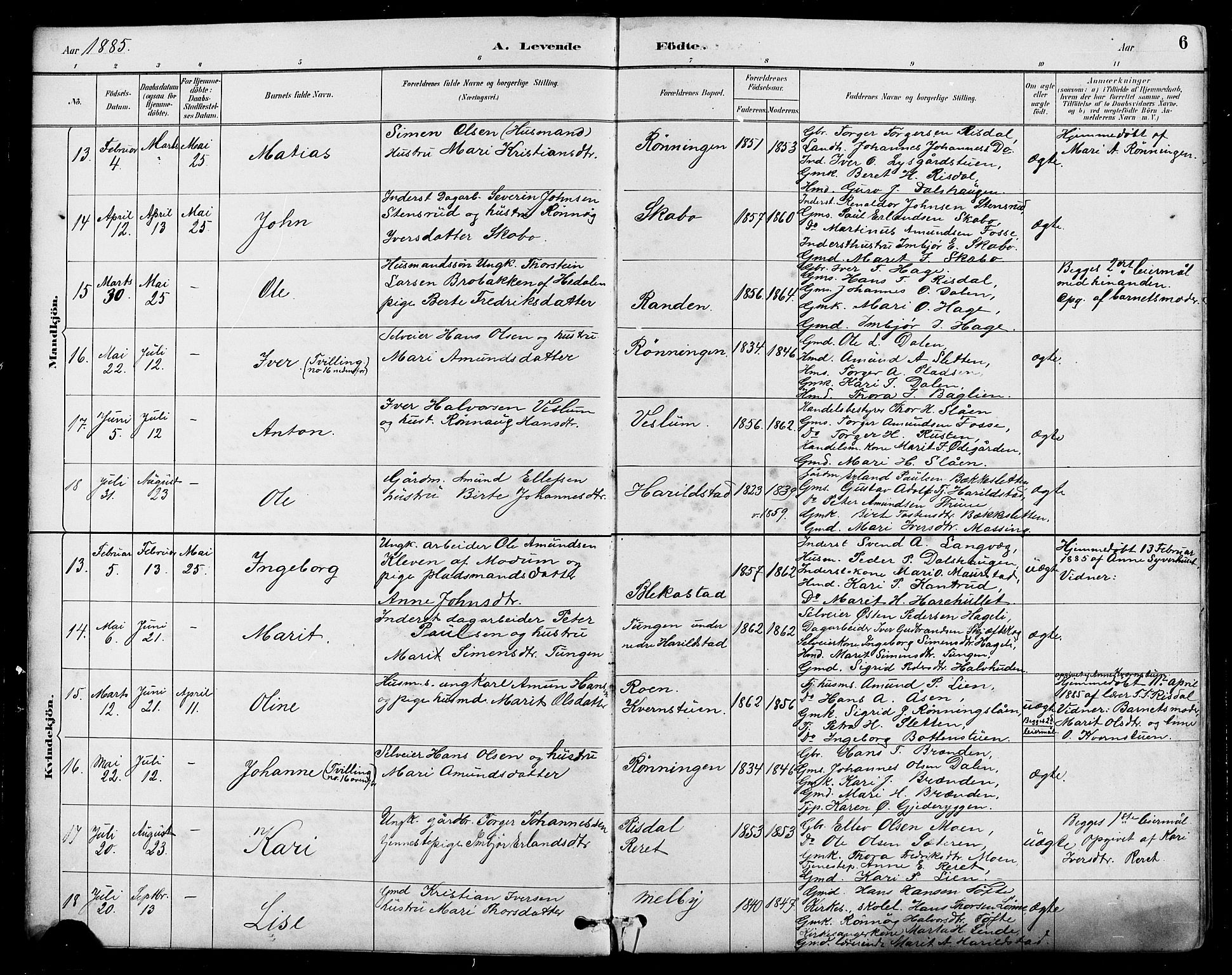 Nord-Fron prestekontor, AV/SAH-PREST-080/H/Ha/Hab/L0005: Parish register (copy) no. 5, 1884-1914, p. 6