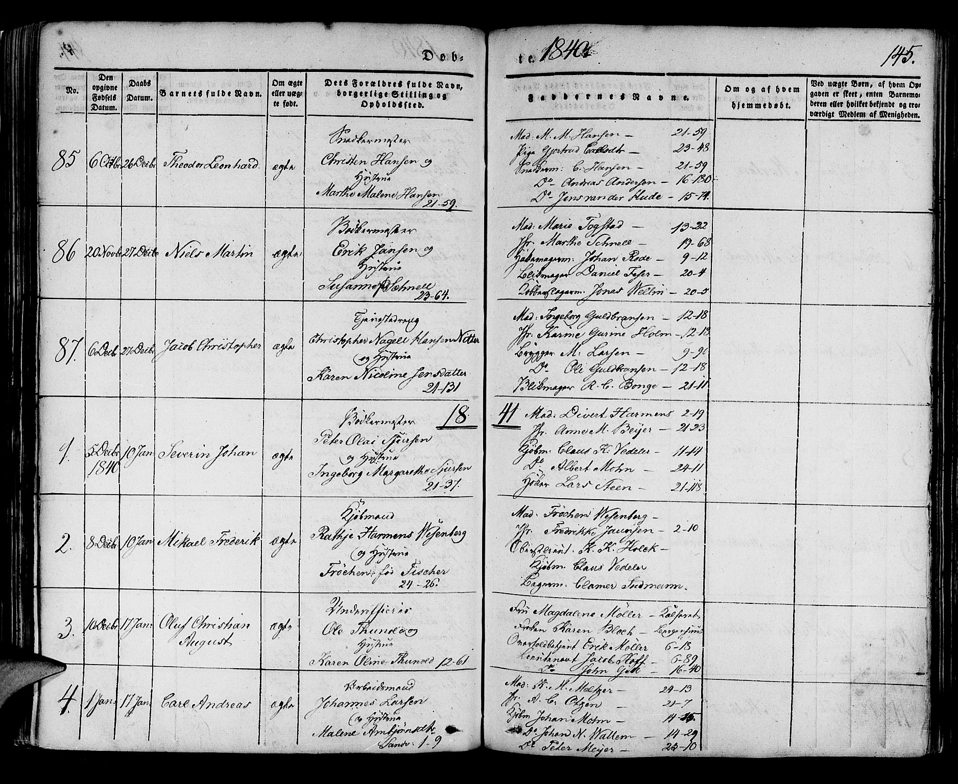Korskirken sokneprestembete, SAB/A-76101/H/Haa/L0015: Parish register (official) no. B 1, 1833-1841, p. 145