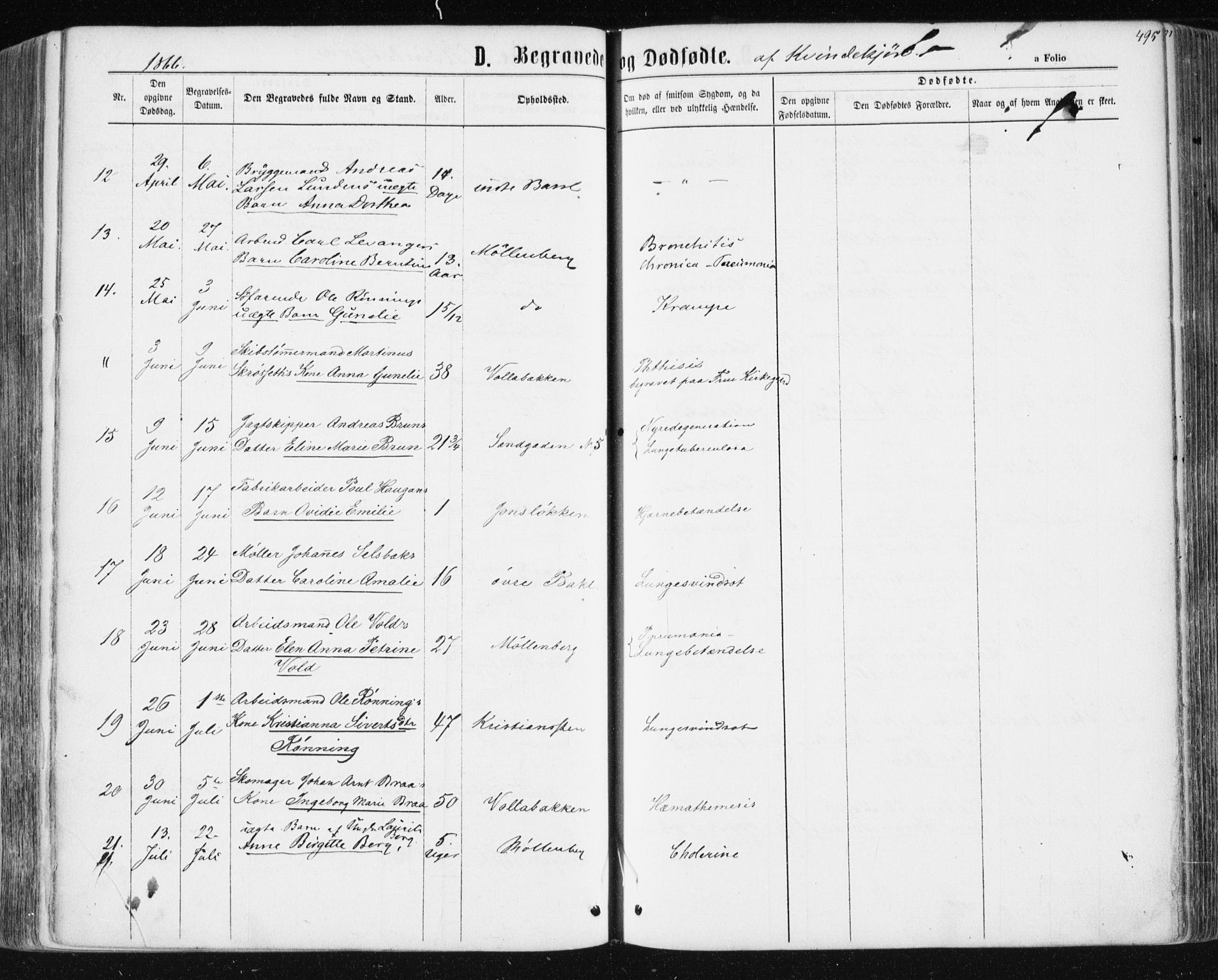 Ministerialprotokoller, klokkerbøker og fødselsregistre - Sør-Trøndelag, SAT/A-1456/604/L0186: Parish register (official) no. 604A07, 1866-1877, p. 495