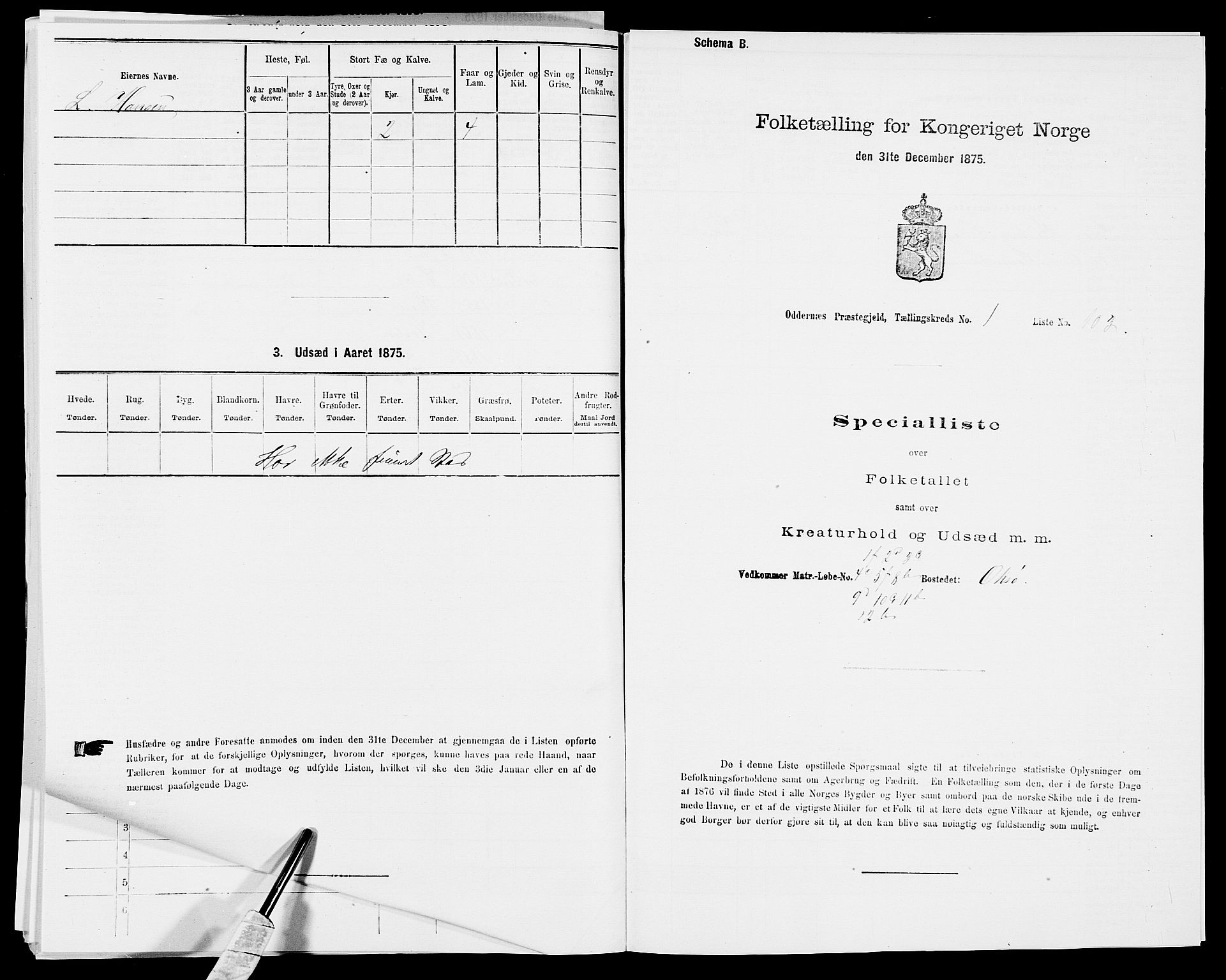 SAK, 1875 census for 1012P Oddernes, 1875, p. 269