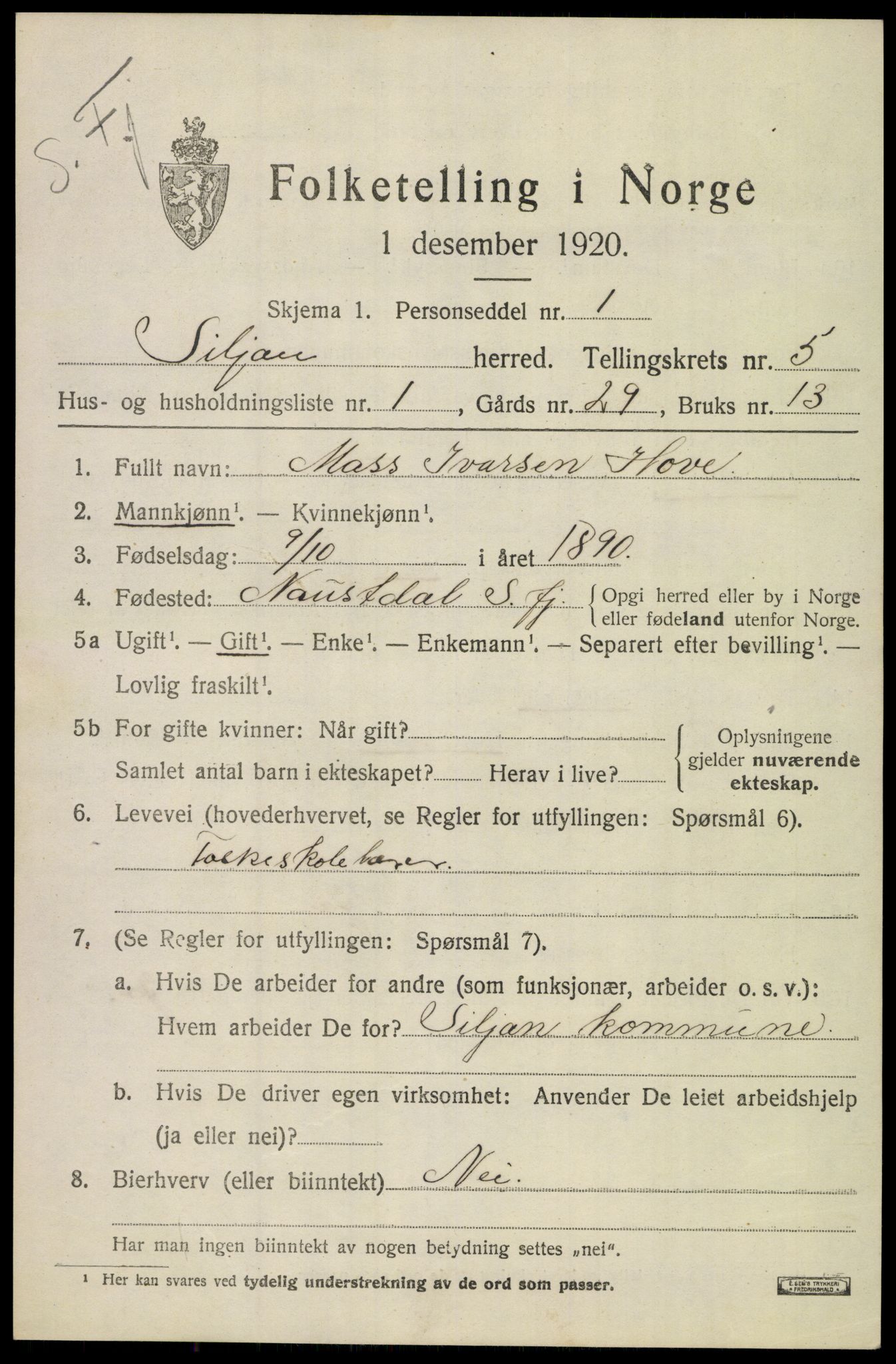 SAKO, 1920 census for Siljan, 1920, p. 2371