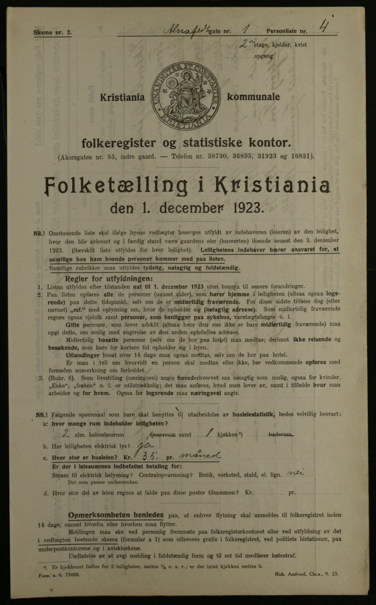 OBA, Municipal Census 1923 for Kristiania, 1923, p. 1281