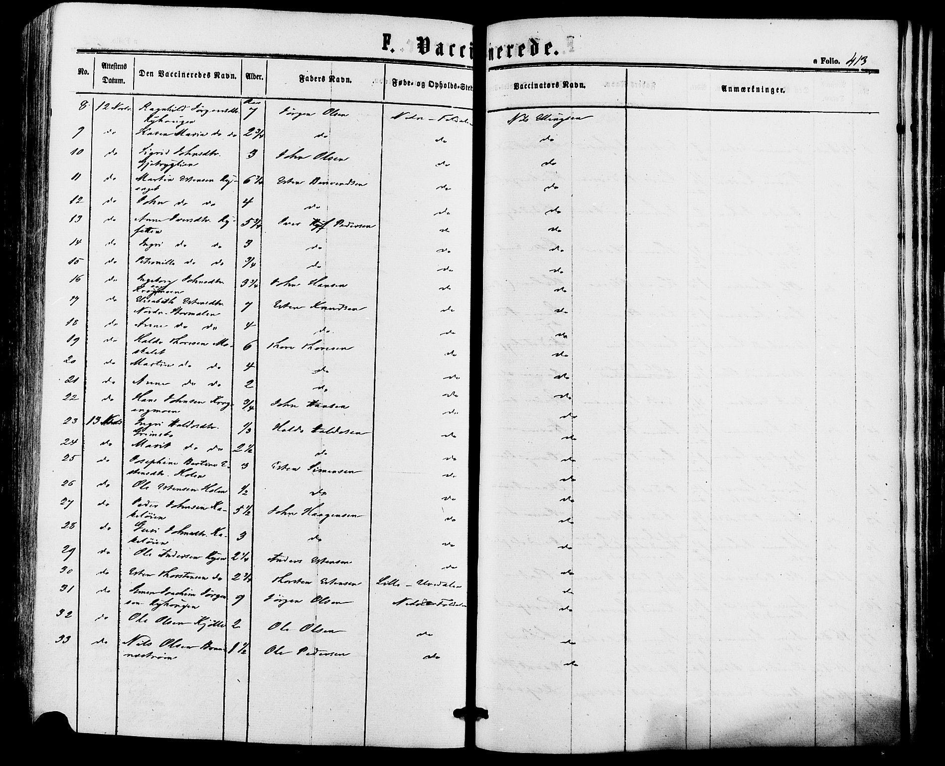 Alvdal prestekontor, AV/SAH-PREST-060/H/Ha/Haa/L0001: Parish register (official) no. 1, 1863-1882, p. 413