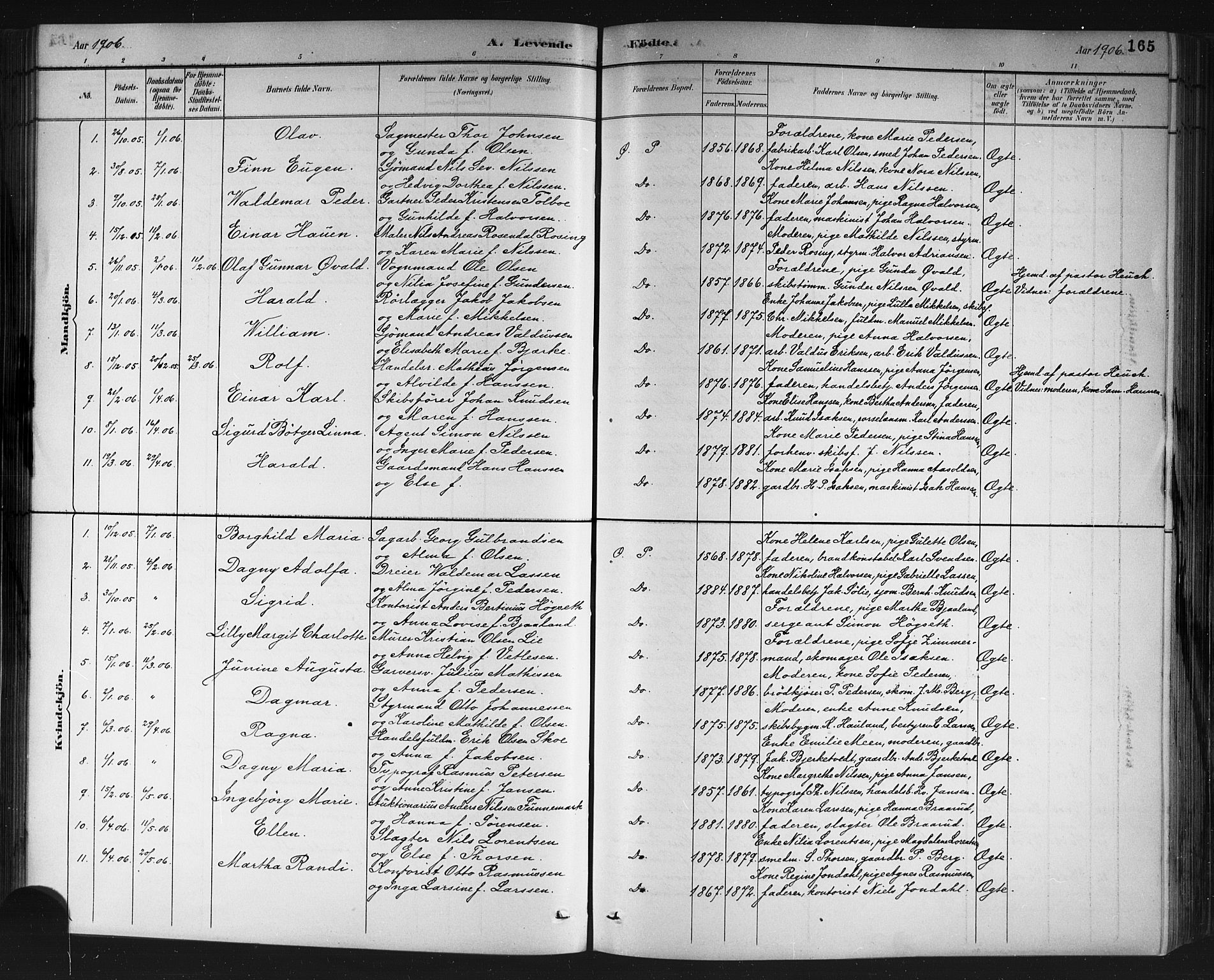 Porsgrunn kirkebøker , AV/SAKO-A-104/G/Gb/L0005: Parish register (copy) no. II 5, 1883-1915, p. 165