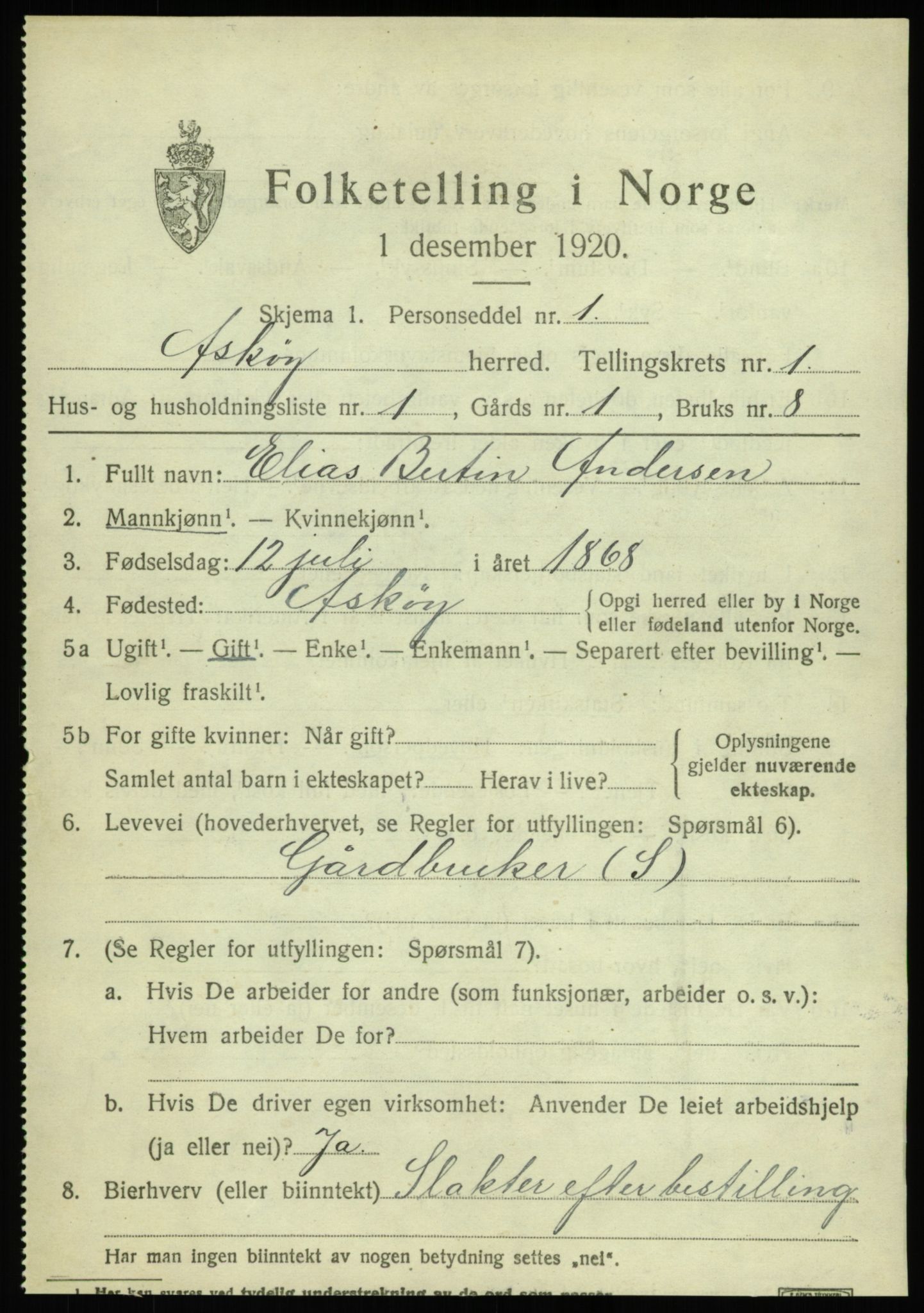 SAB, 1920 census for Askøy, 1920, p. 3560