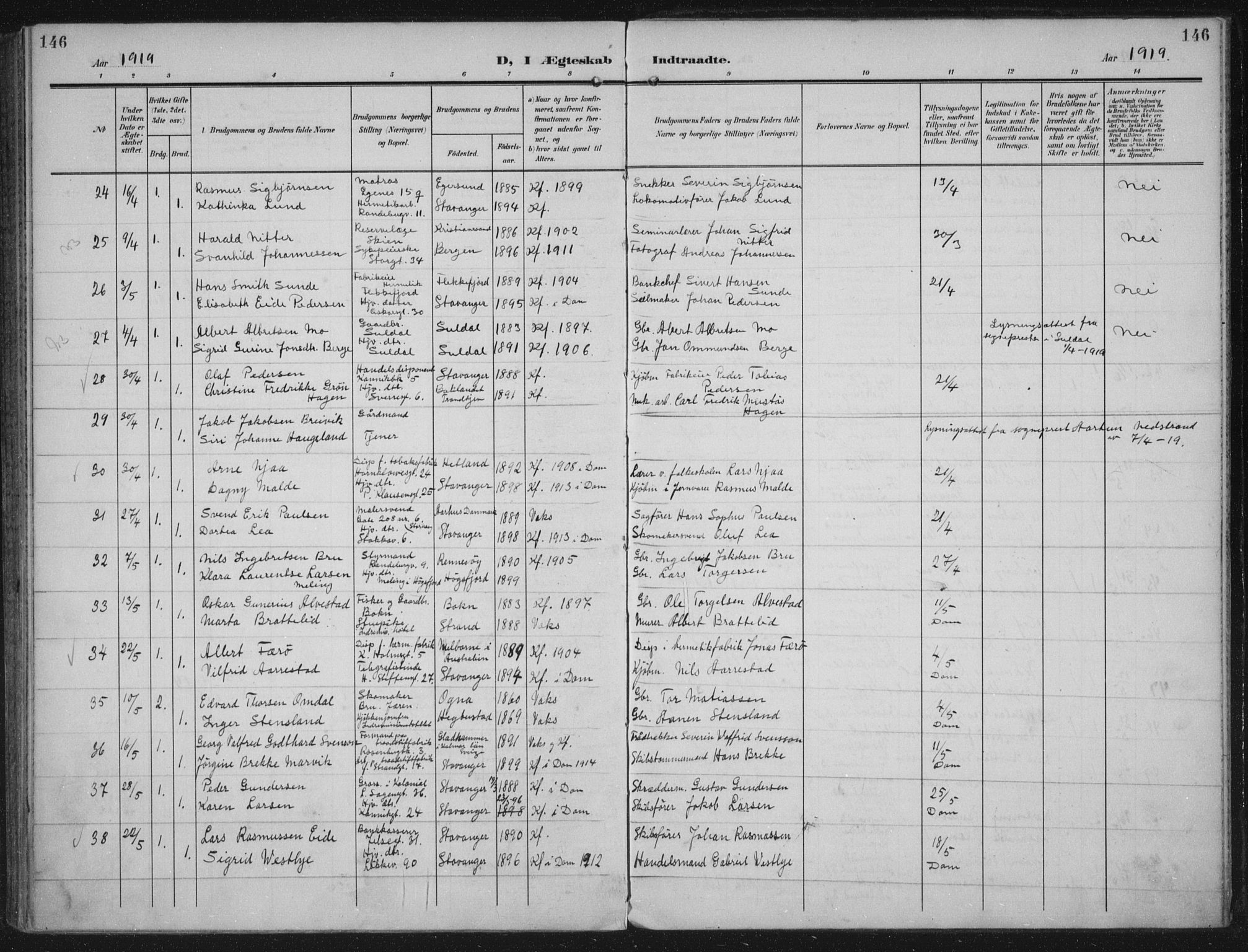 Domkirken sokneprestkontor, AV/SAST-A-101812/002/A/L0016: Parish register (official) no. A 33, 1905-1922, p. 146