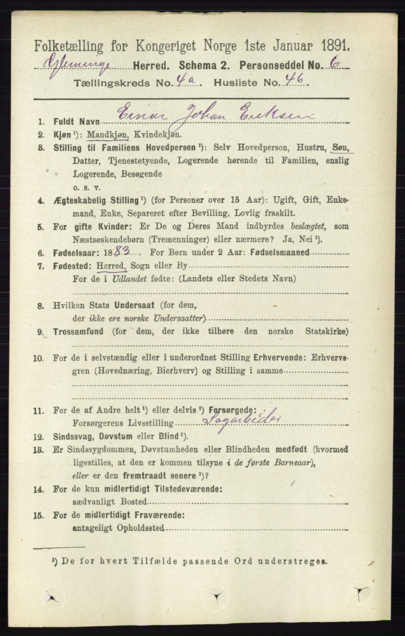 RA, 1891 census for 0132 Glemmen, 1891, p. 3900