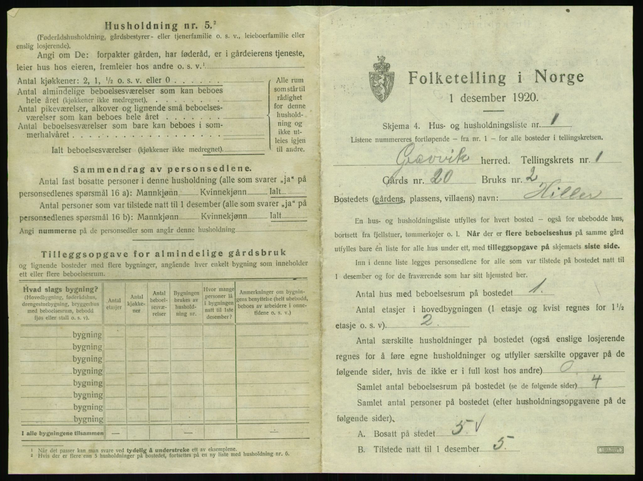 SAT, 1920 census for Gravvik, 1920, p. 20