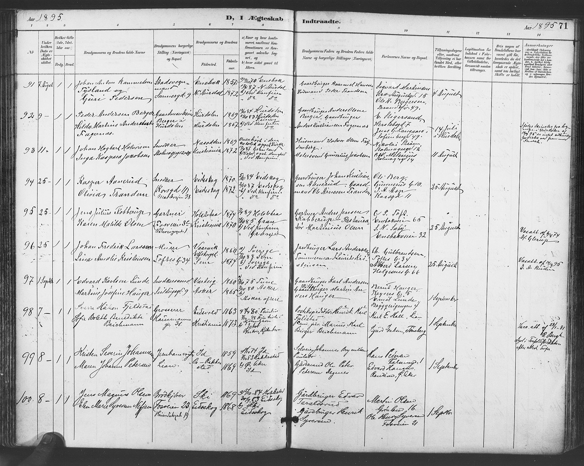 Paulus prestekontor Kirkebøker, SAO/A-10871/F/Fa/L0009: Parish register (official) no. 9, 1891-1901, p. 71