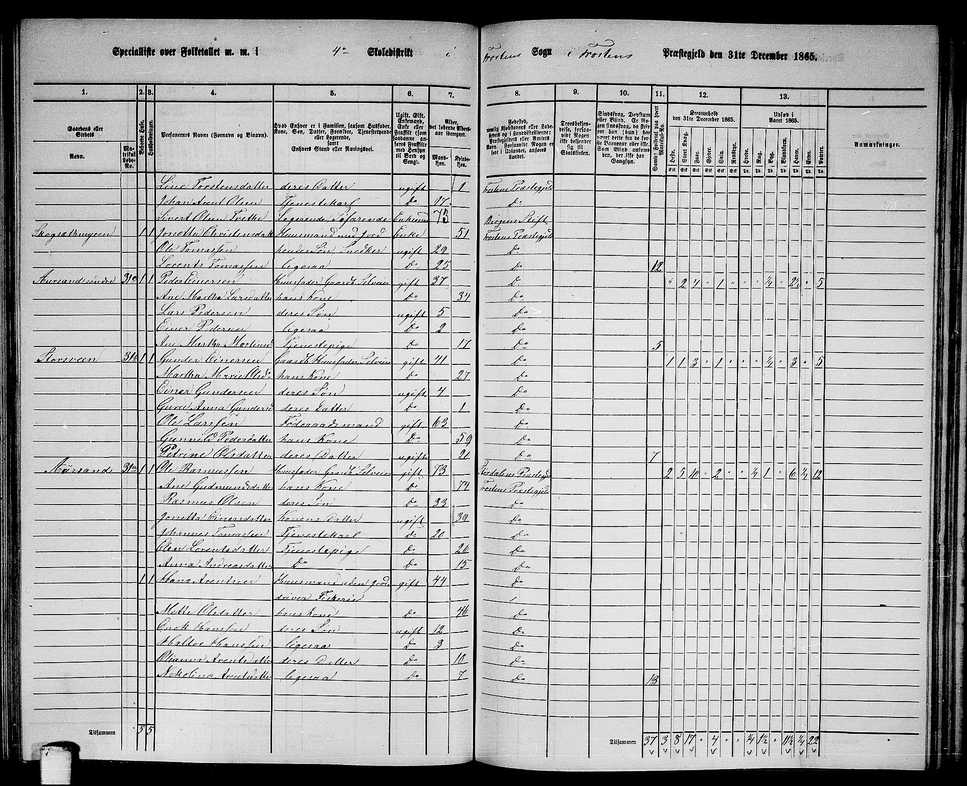 RA, 1865 census for Frosta, 1865, p. 102