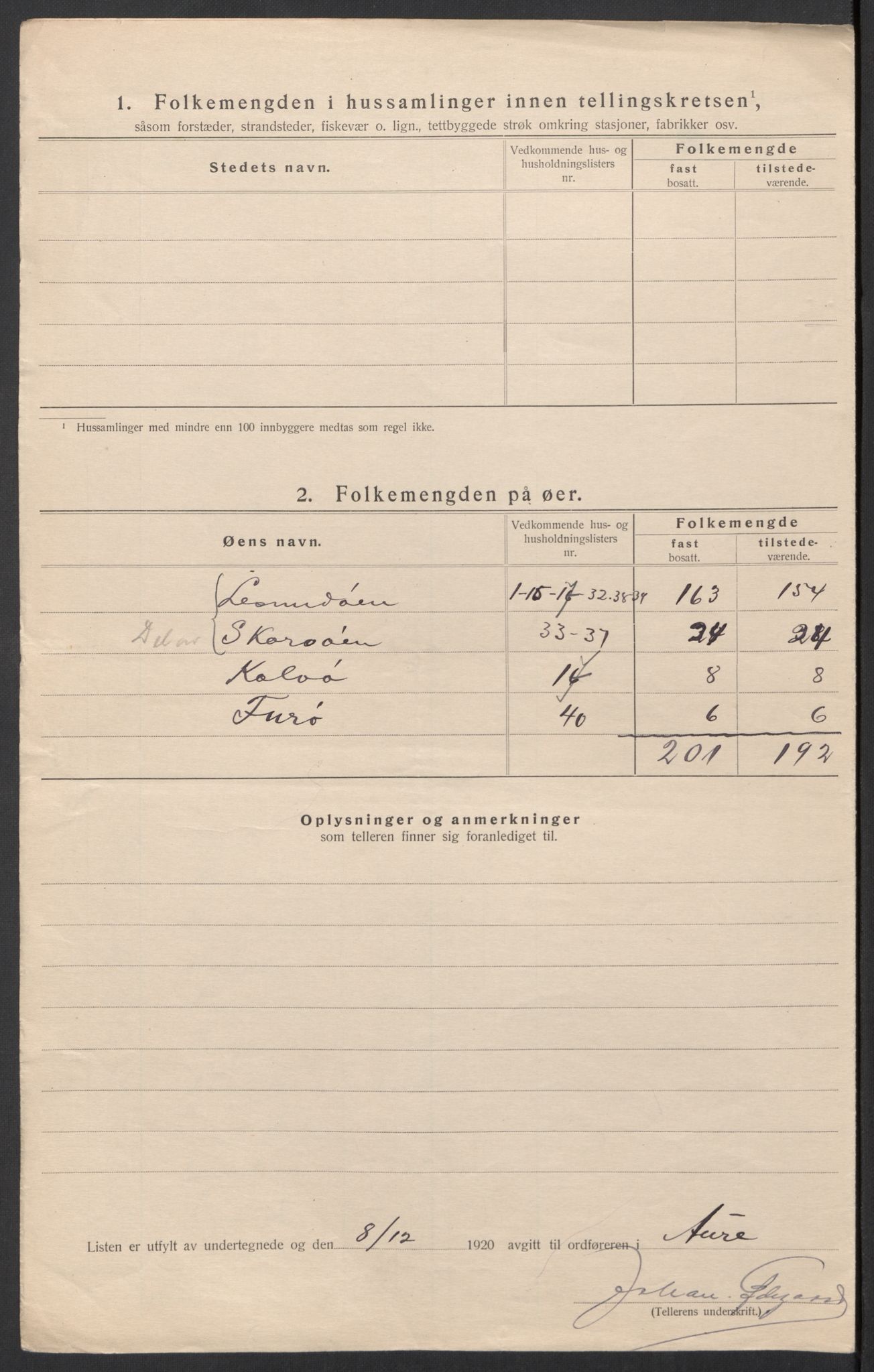 SAT, 1920 census for Aure, 1920, p. 46