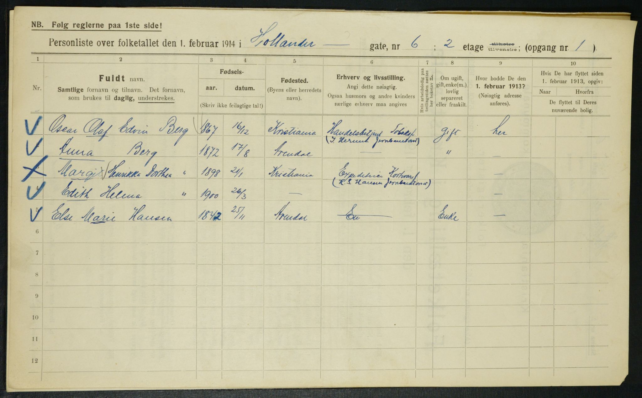 OBA, Municipal Census 1914 for Kristiania, 1914, p. 40805