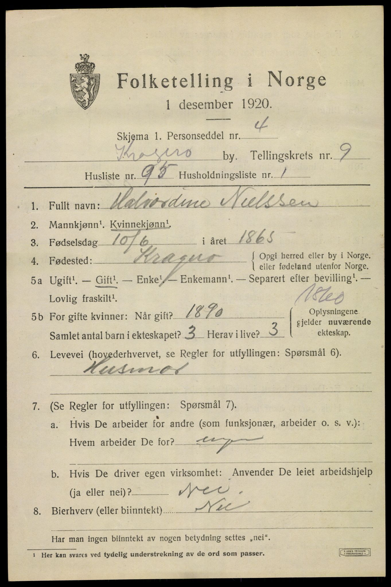 SAKO, 1920 census for Kragerø, 1920, p. 12995