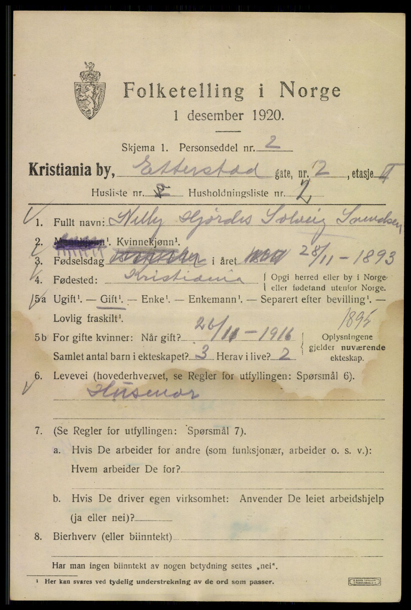 SAO, 1920 census for Kristiania, 1920, p. 223035