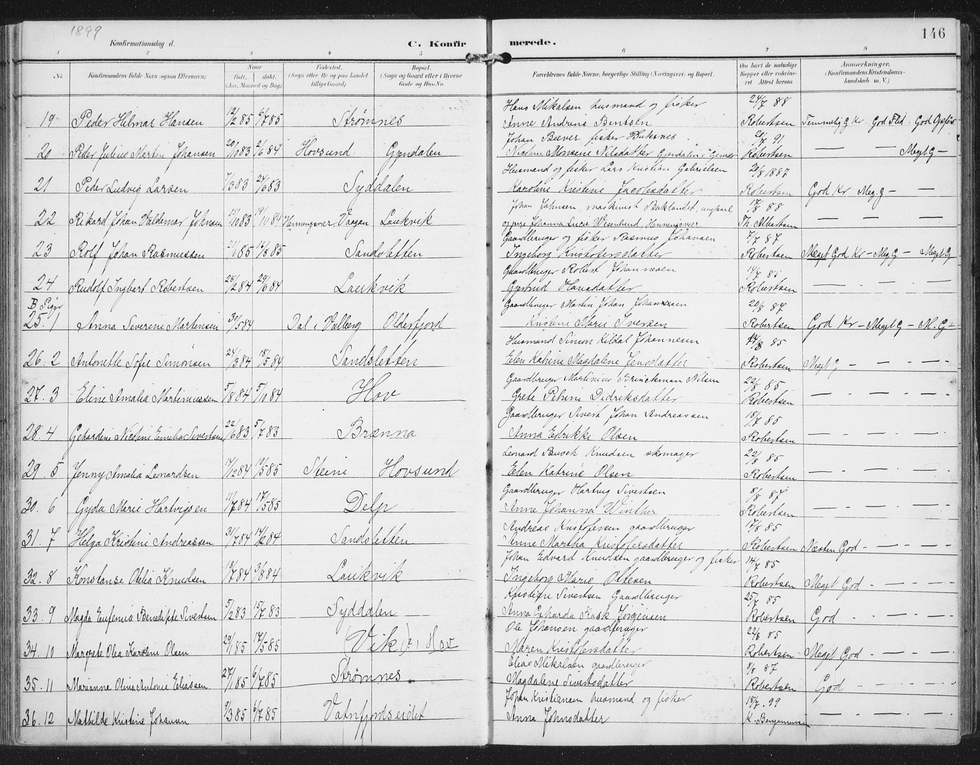 Ministerialprotokoller, klokkerbøker og fødselsregistre - Nordland, SAT/A-1459/876/L1098: Parish register (official) no. 876A04, 1896-1915, p. 146