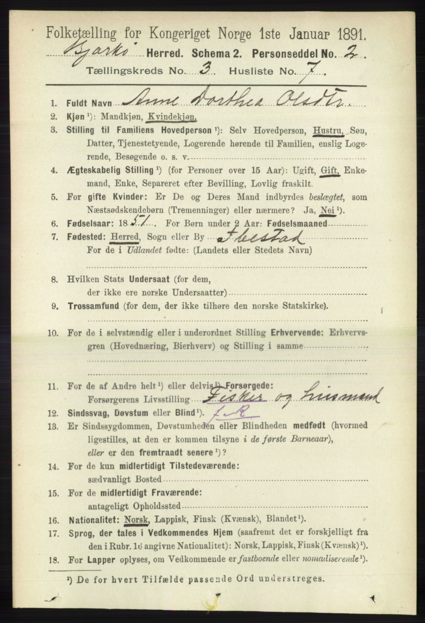 RA, 1891 census for 1915 Bjarkøy, 1891, p. 1577