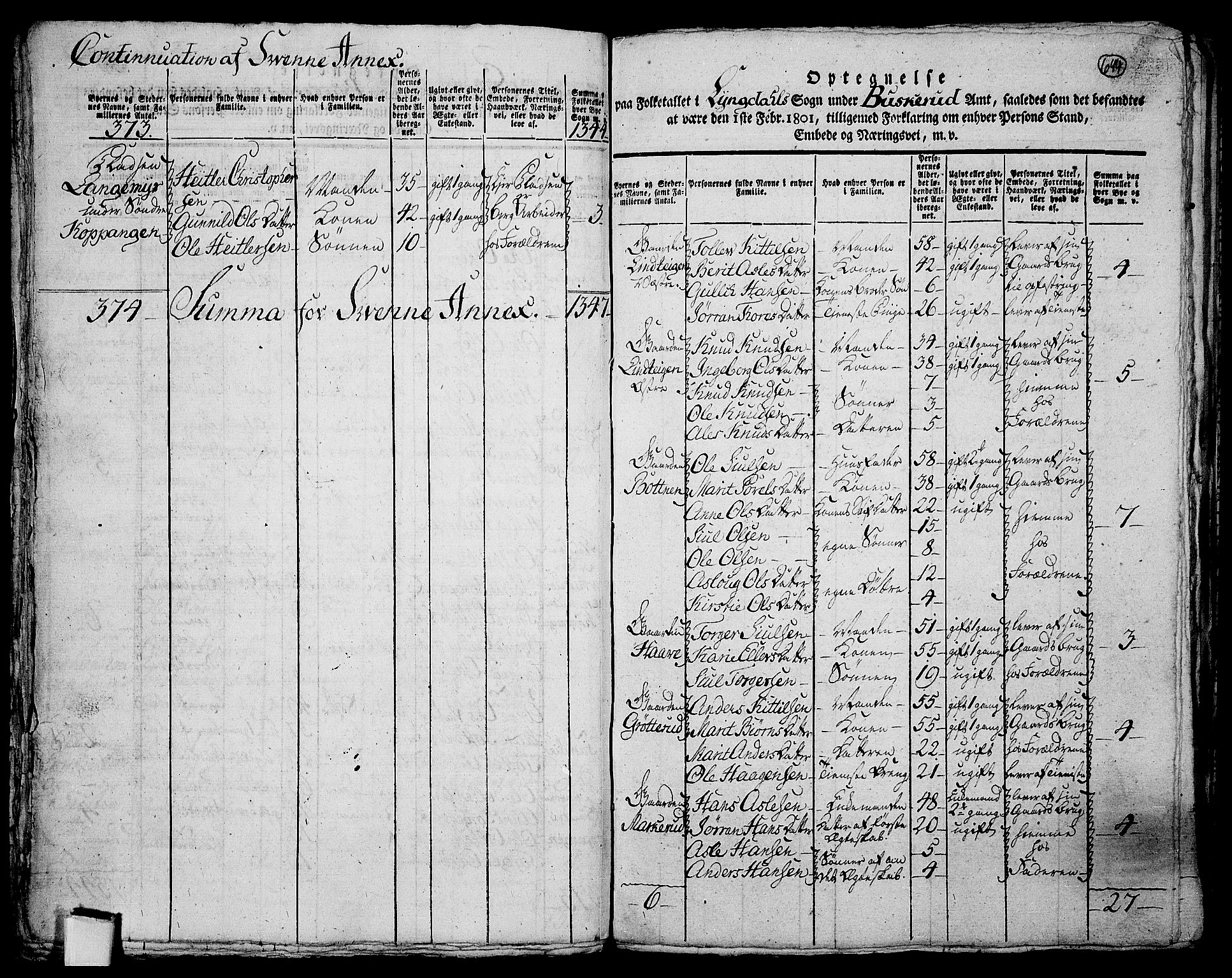 RA, 1801 census for 0631P Flesberg, 1801, p. 693b-694a