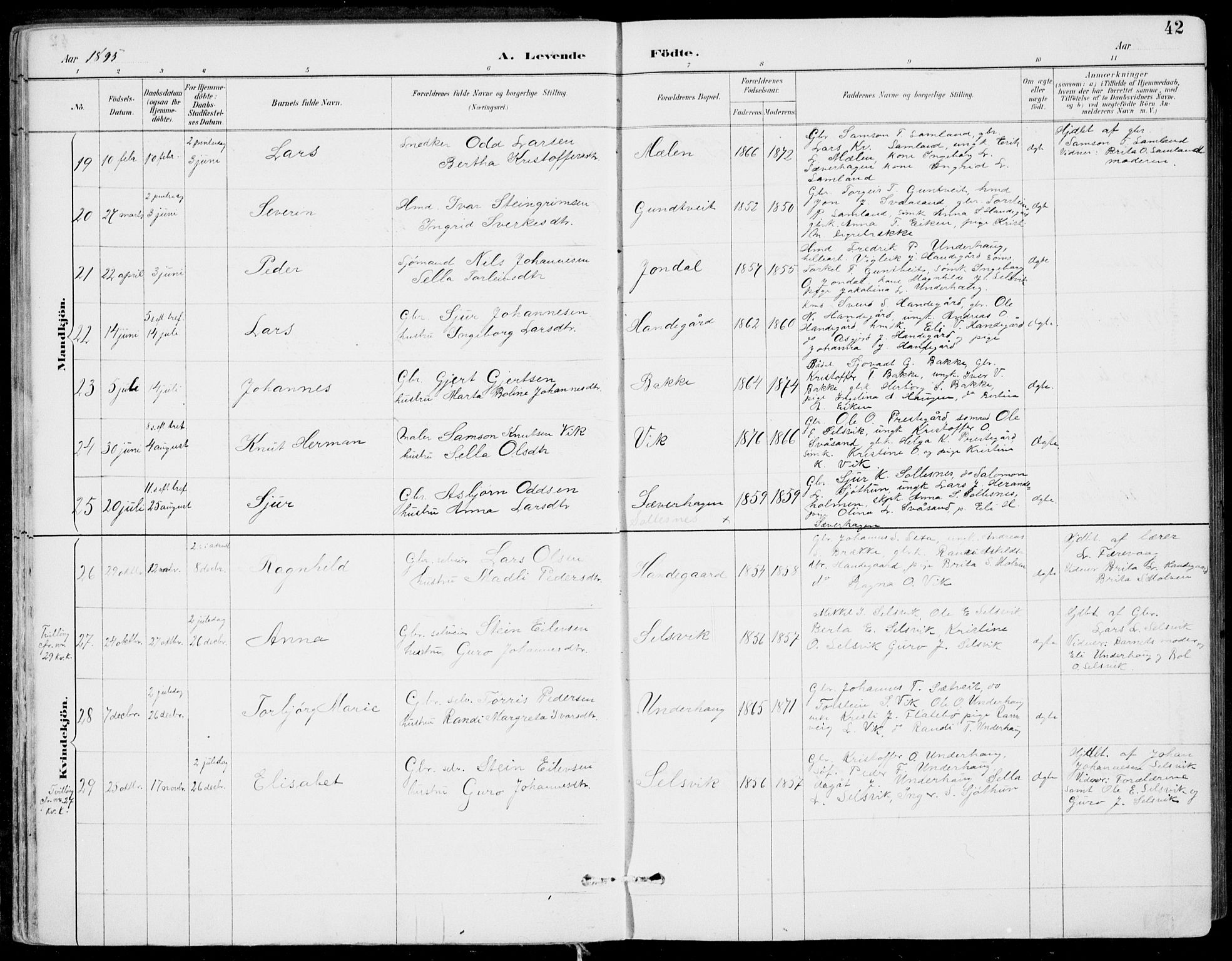 Strandebarm sokneprestembete, SAB/A-78401/H/Haa: Parish register (official) no. E  1, 1886-1908, p. 42