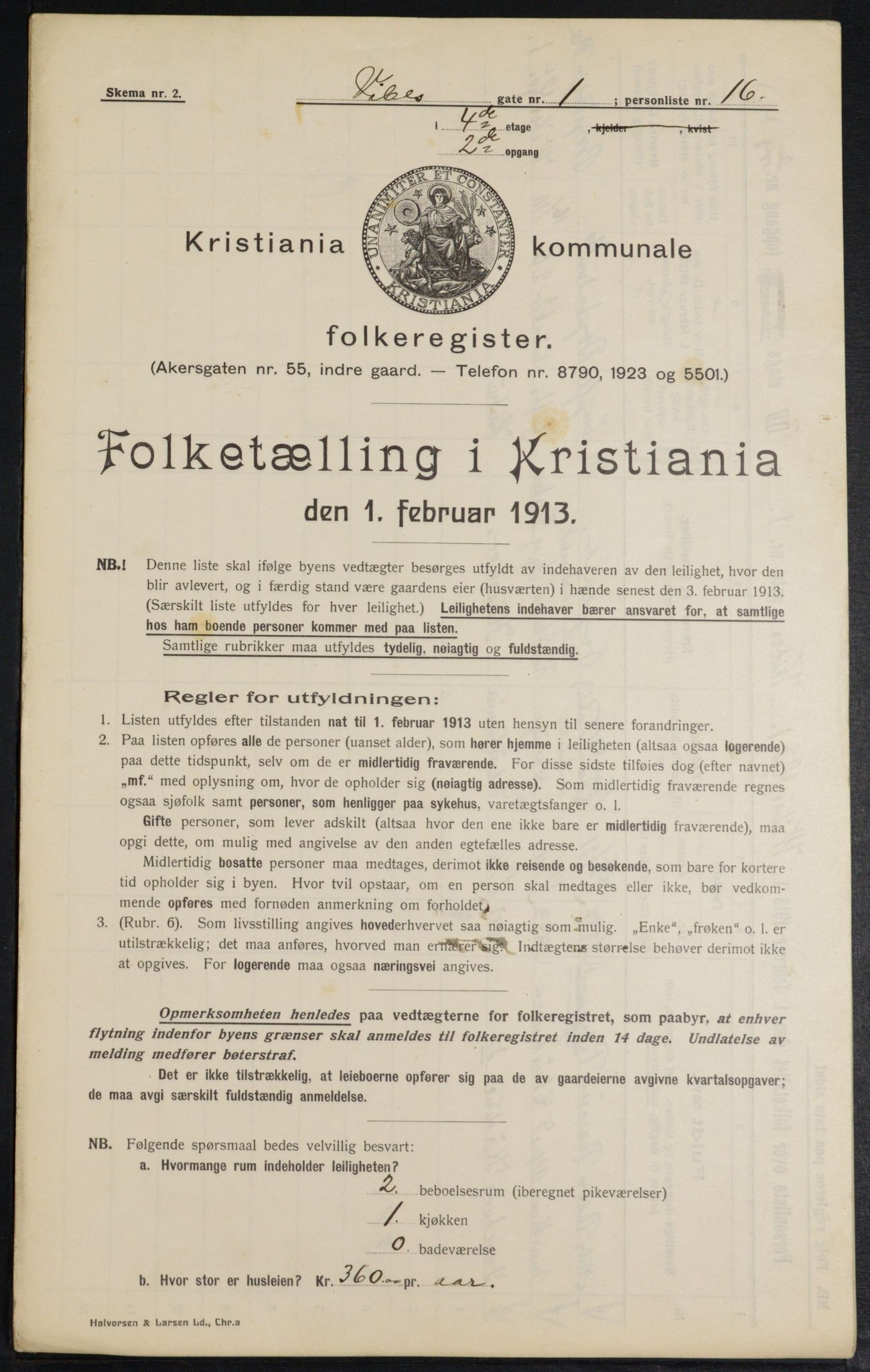 OBA, Municipal Census 1913 for Kristiania, 1913, p. 122434