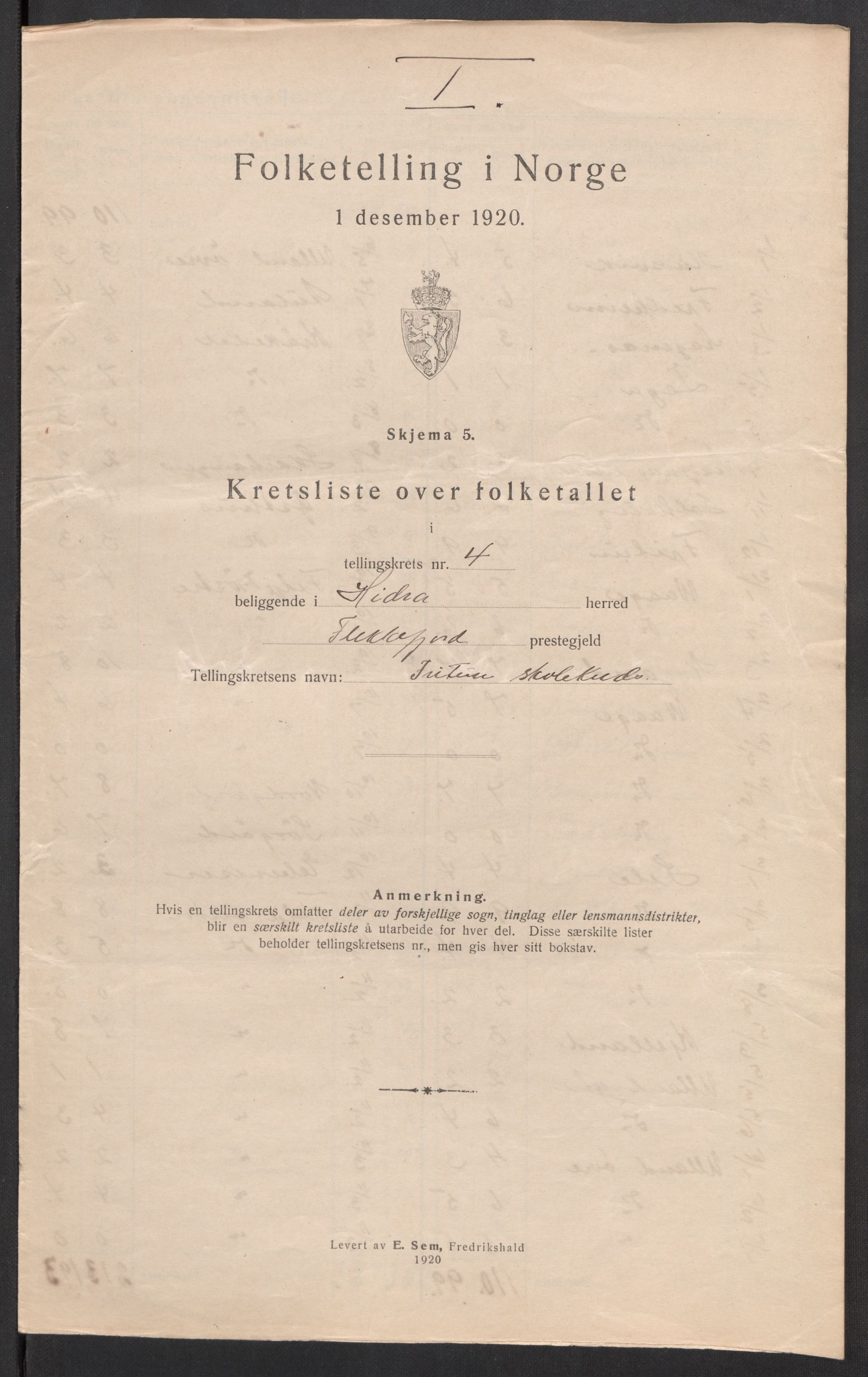 SAK, 1920 census for Hidra, 1920, p. 15