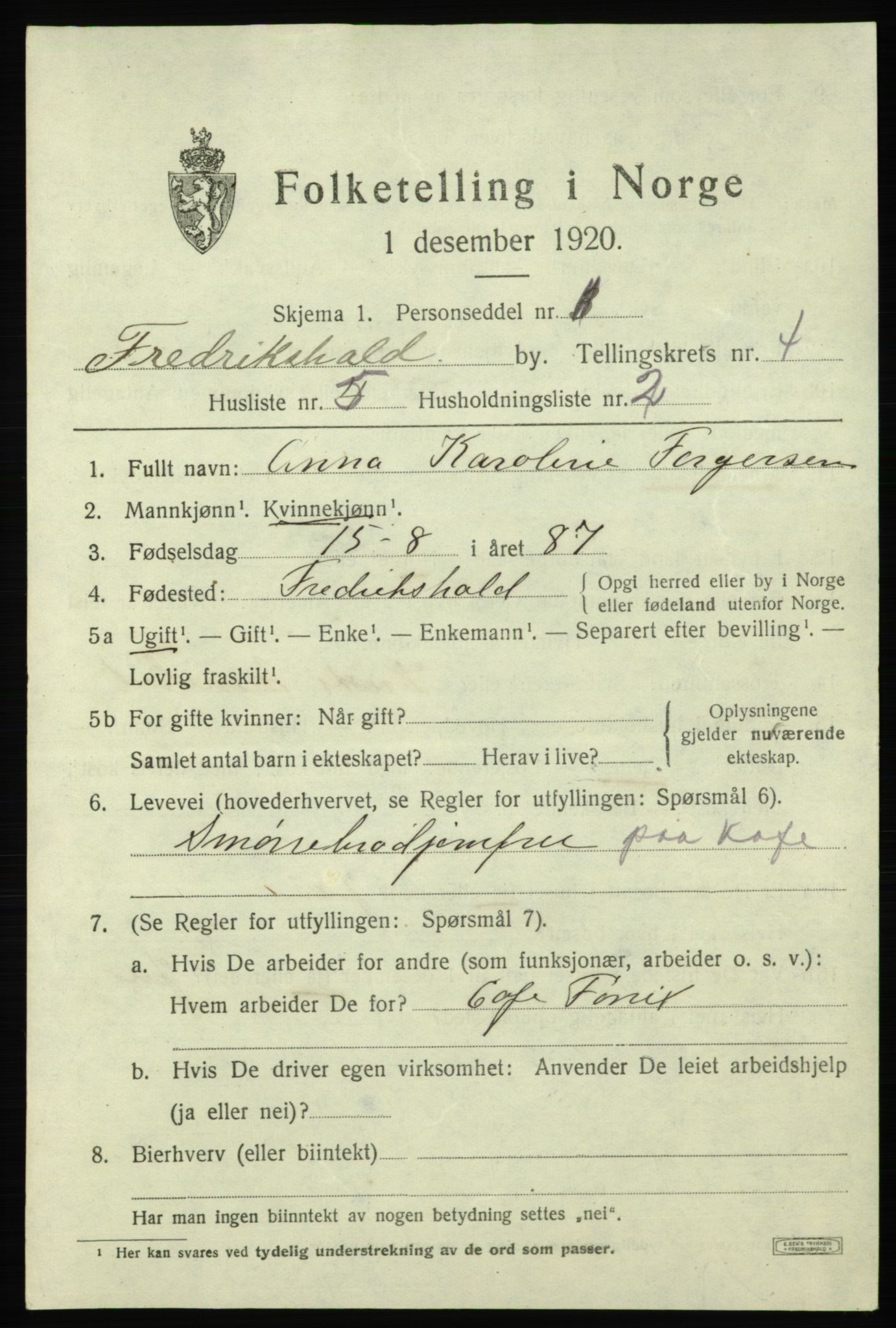 SAO, 1920 census for Fredrikshald, 1920, p. 11359