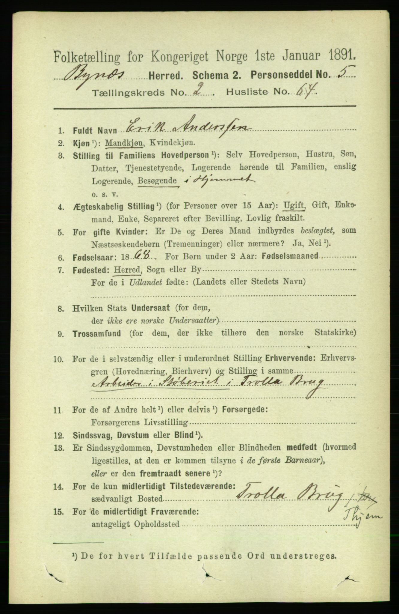 RA, 1891 census for 1655 Byneset, 1891, p. 1192