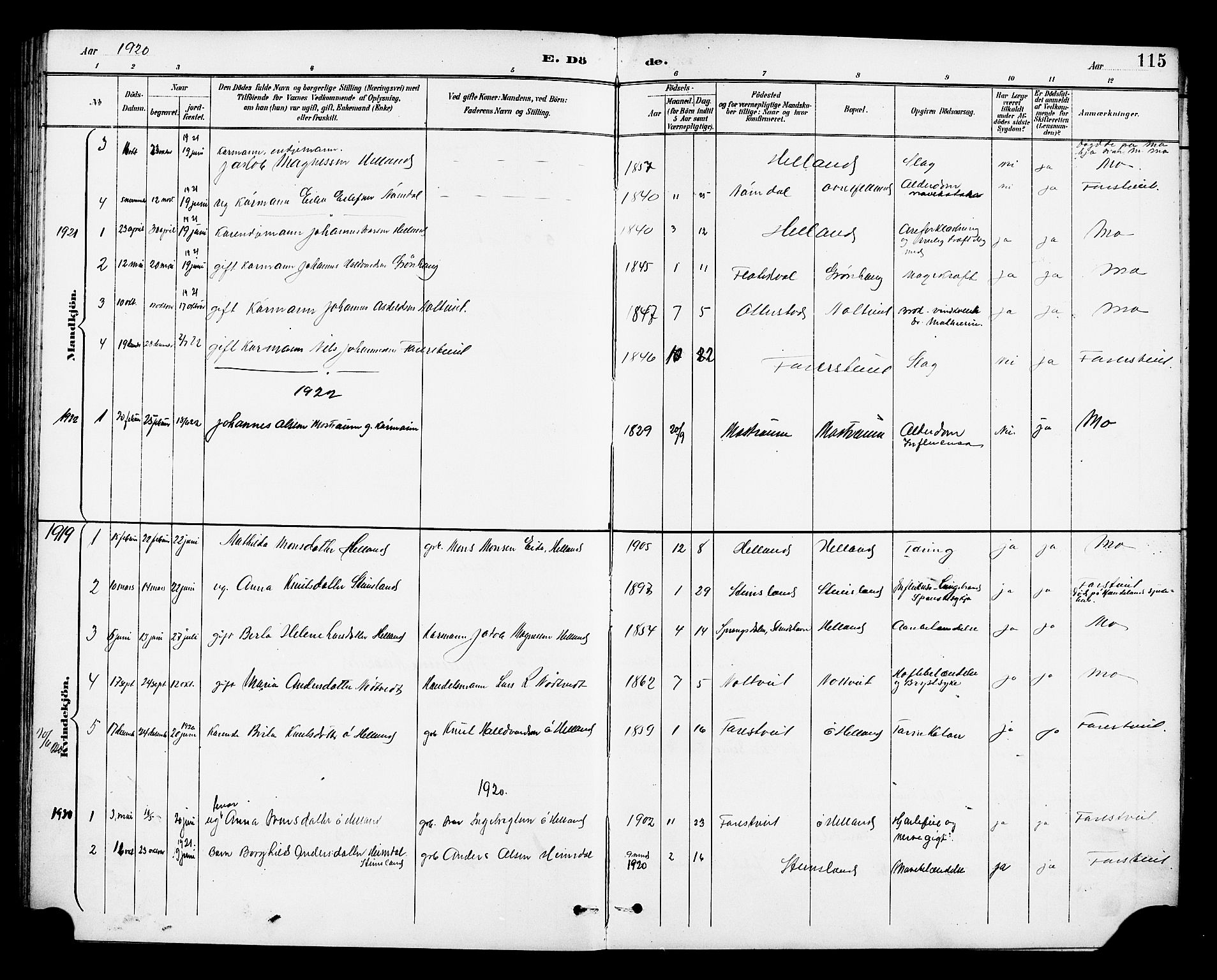 Osterfjorden Soknepresembete, SAB/A-77301: Parish register (copy) no. B 2, 1891-1922, p. 115