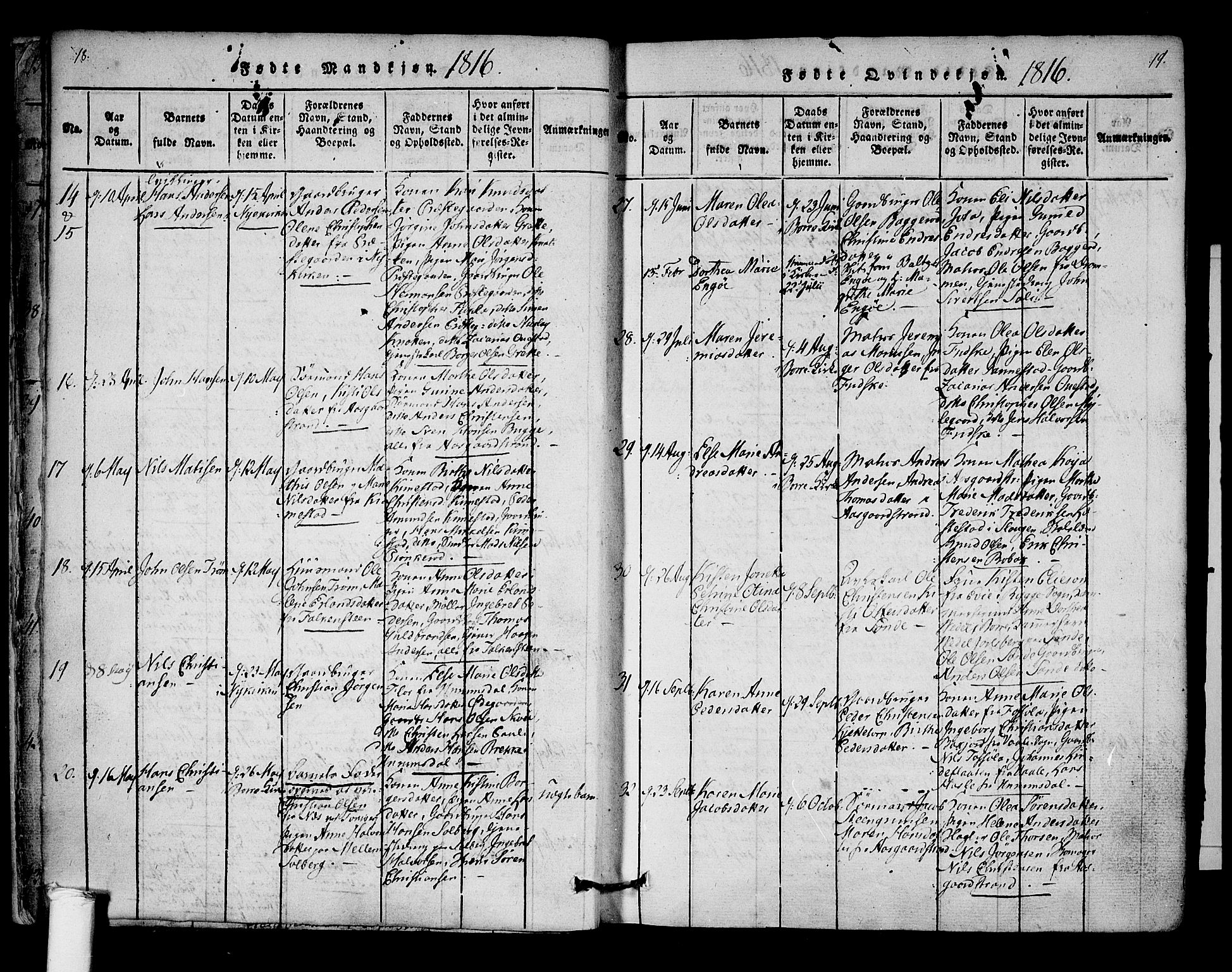 Borre kirkebøker, AV/SAKO-A-338/F/Fa/L0004: Parish register (official) no. I 4, 1815-1845, p. 18-19