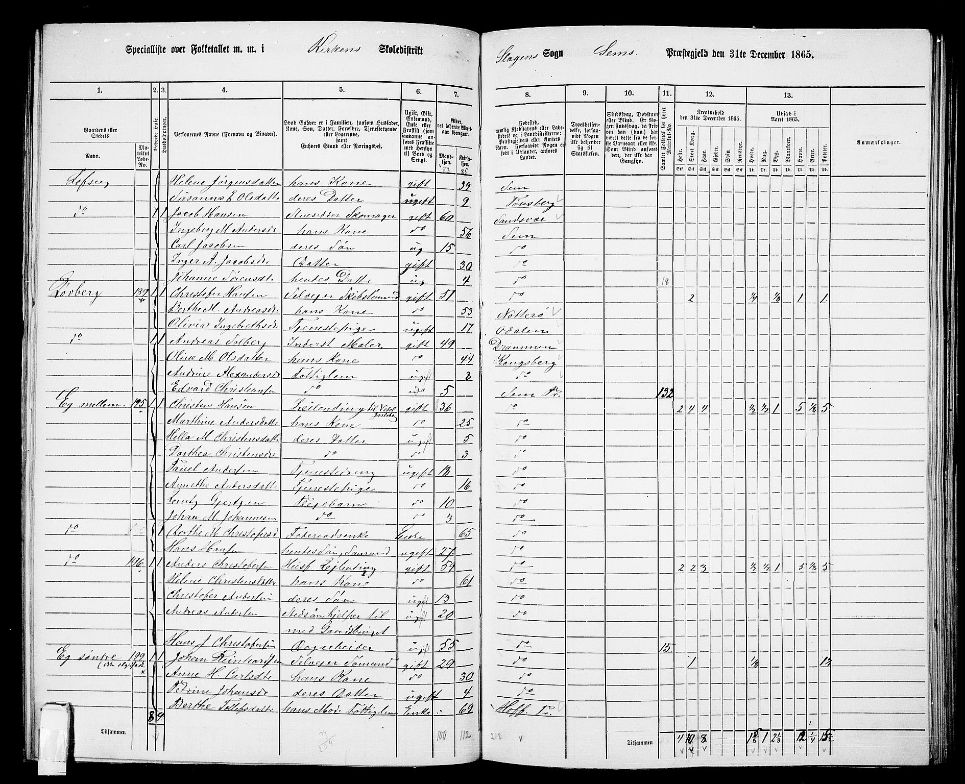 RA, 1865 census for Sem, 1865, p. 98