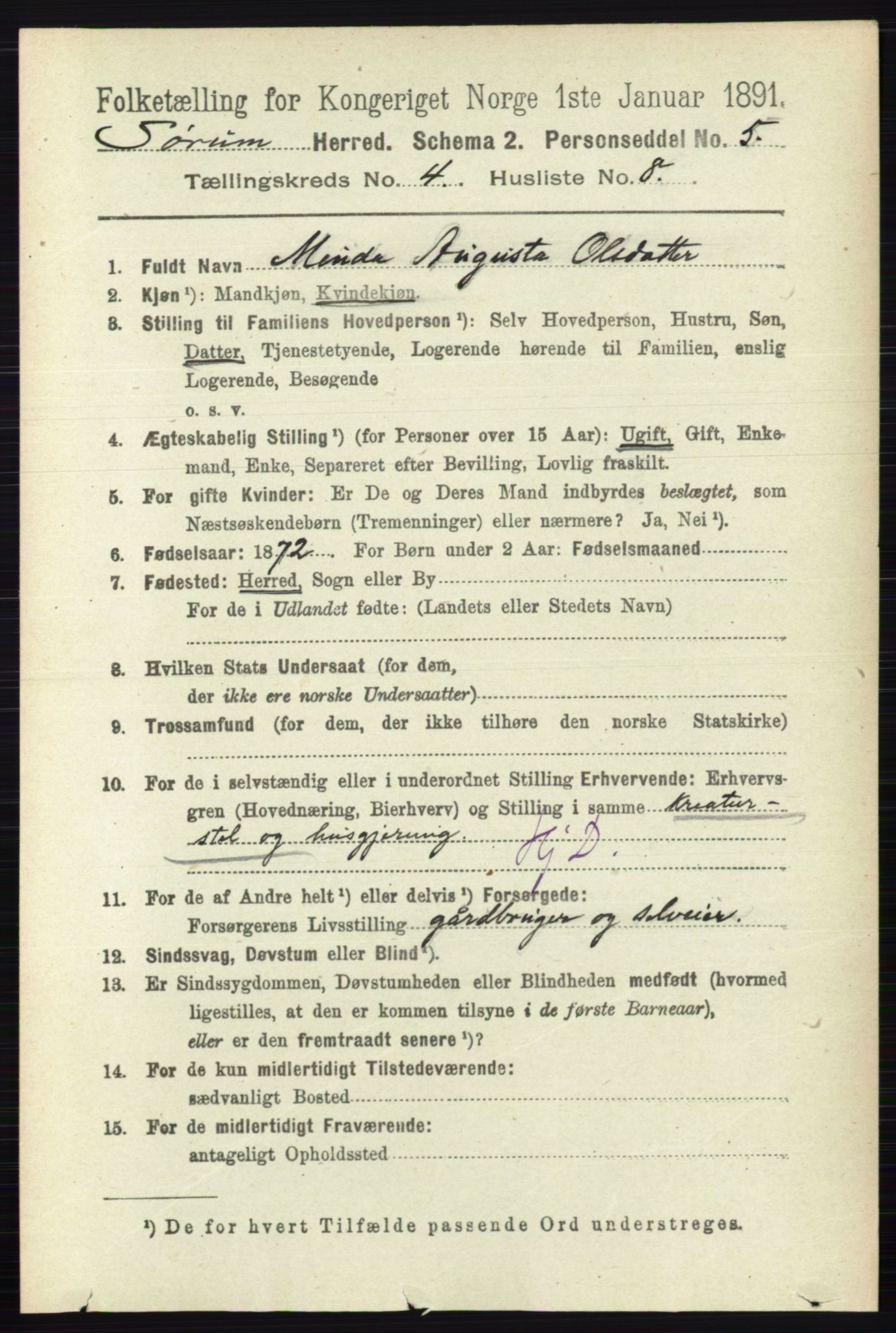 RA, 1891 census for 0226 Sørum, 1891, p. 1929
