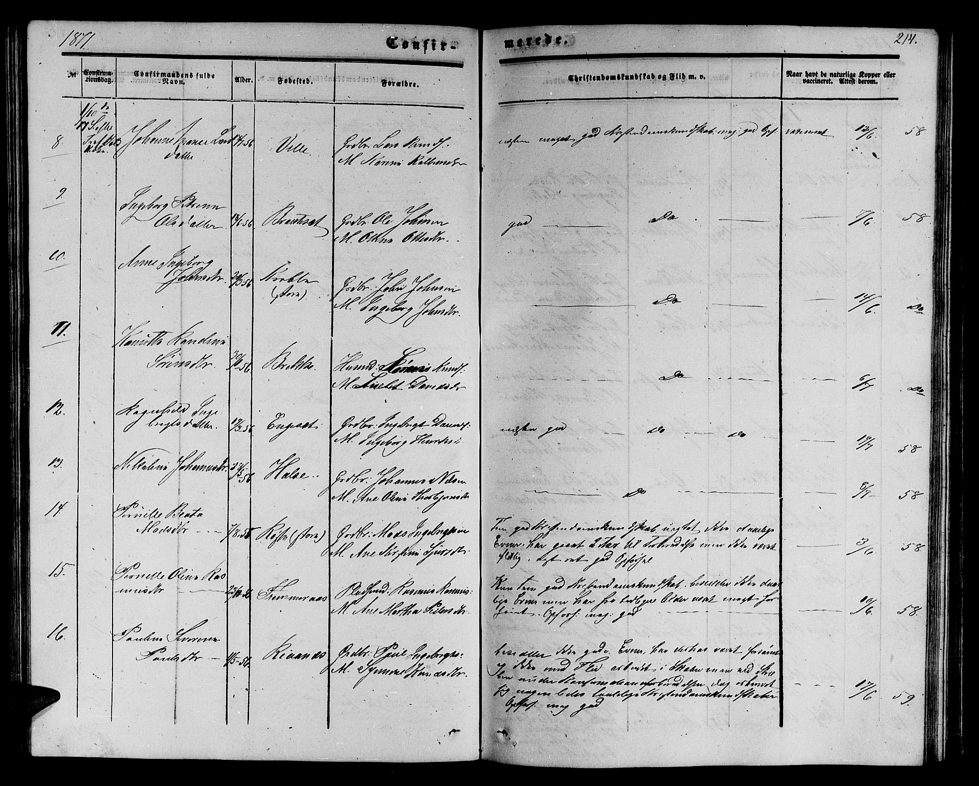 Ministerialprotokoller, klokkerbøker og fødselsregistre - Møre og Romsdal, AV/SAT-A-1454/513/L0188: Parish register (copy) no. 513C02, 1865-1882, p. 214