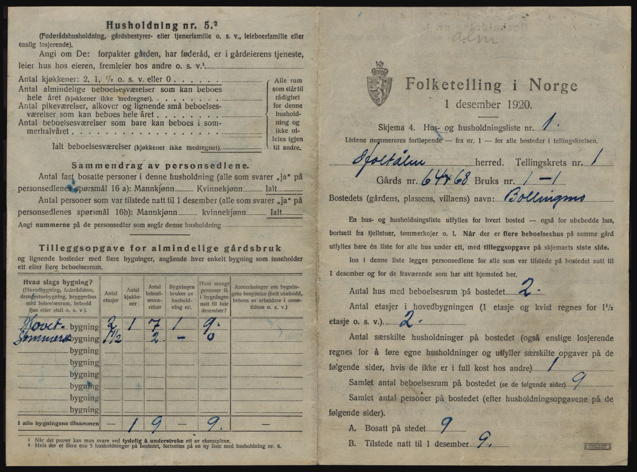 SAT, 1920 census for Haltdalen, 1920, p. 22