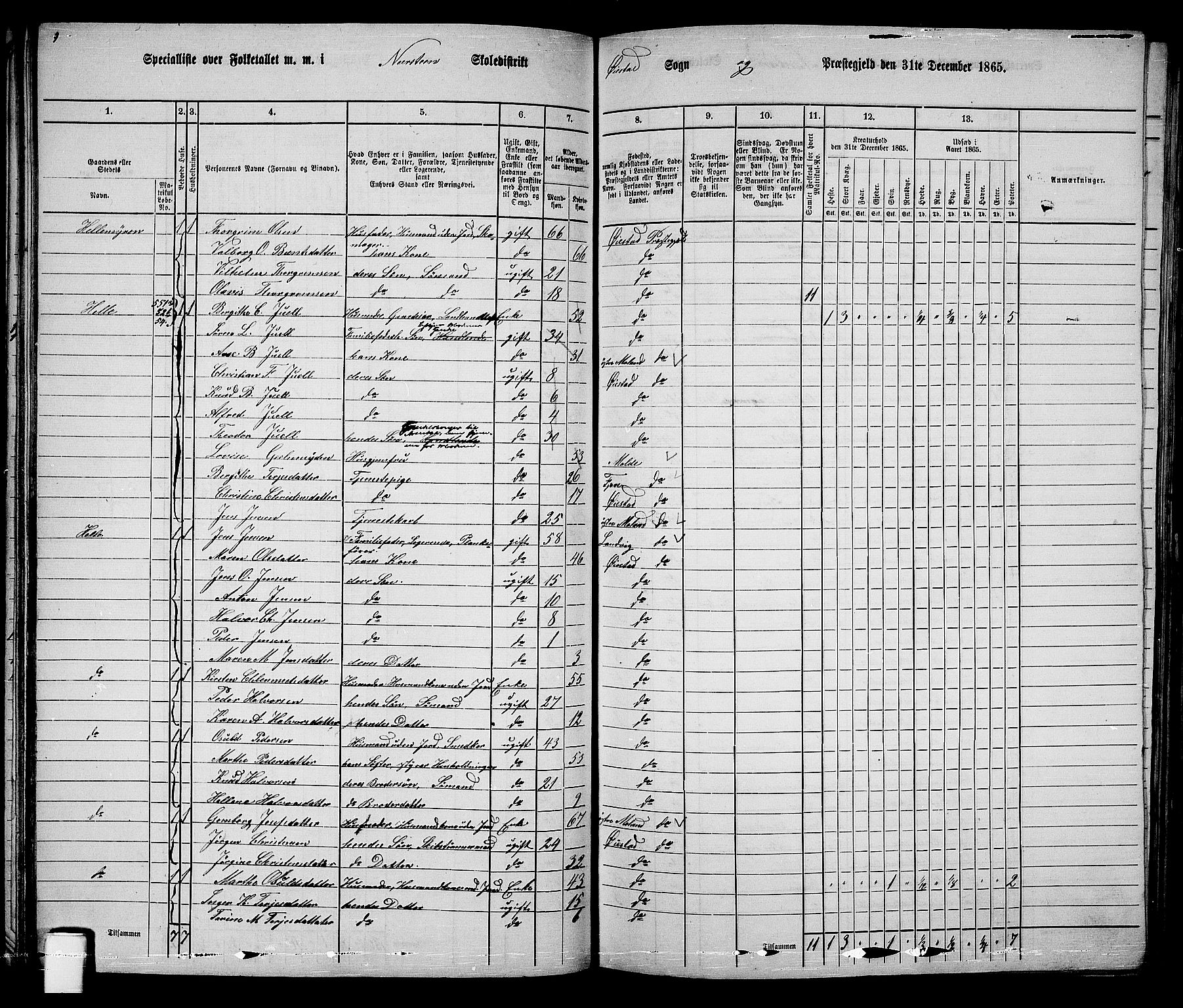 RA, 1865 census for Øyestad, 1865, p. 61