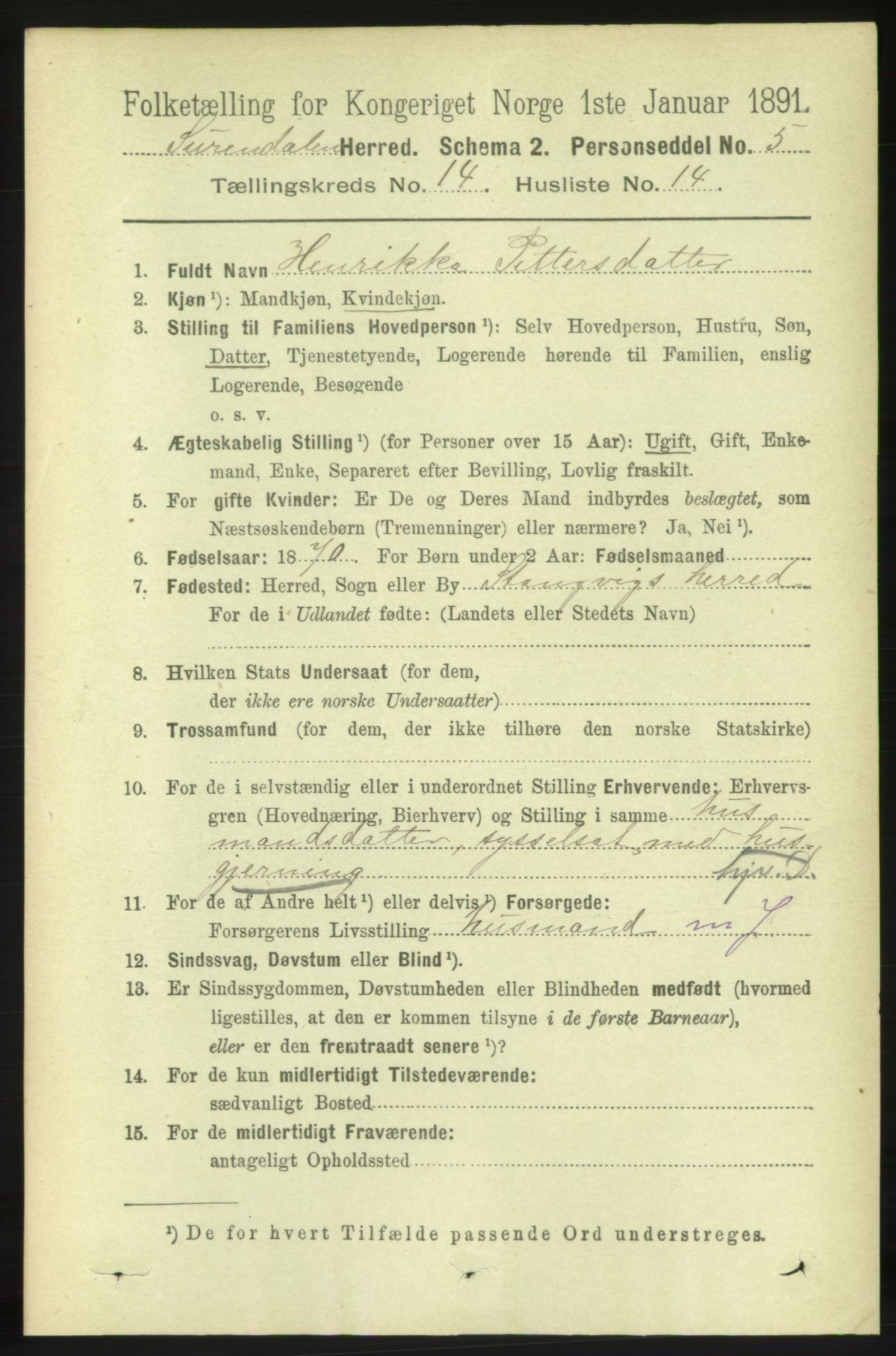 RA, 1891 census for 1566 Surnadal, 1891, p. 3595