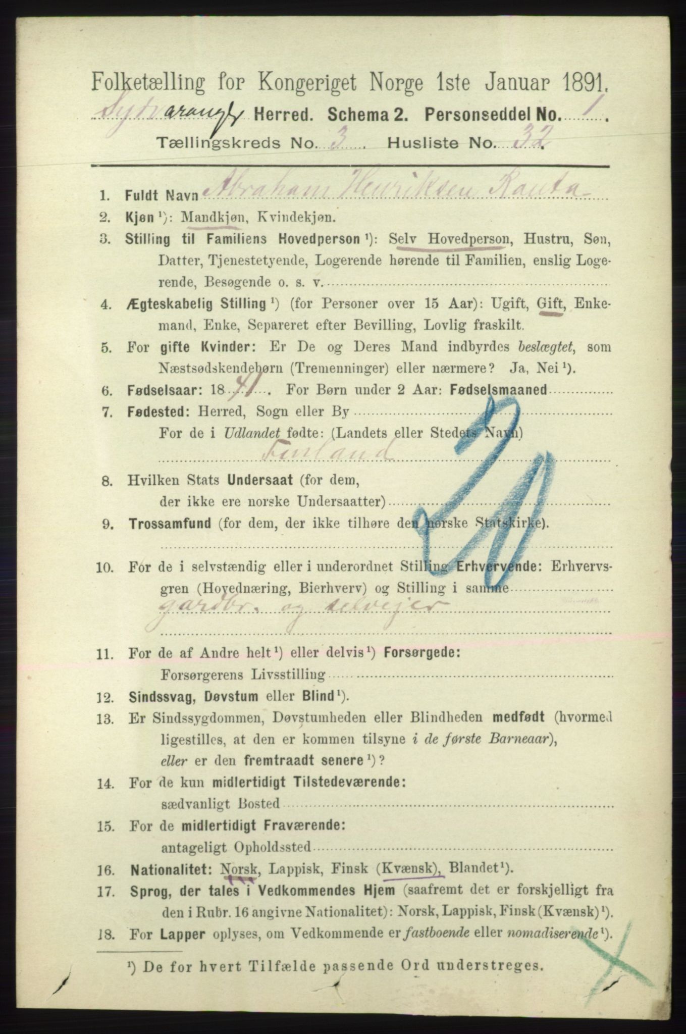 RA, 1891 census for 2030 Sør-Varanger, 1891, p. 999