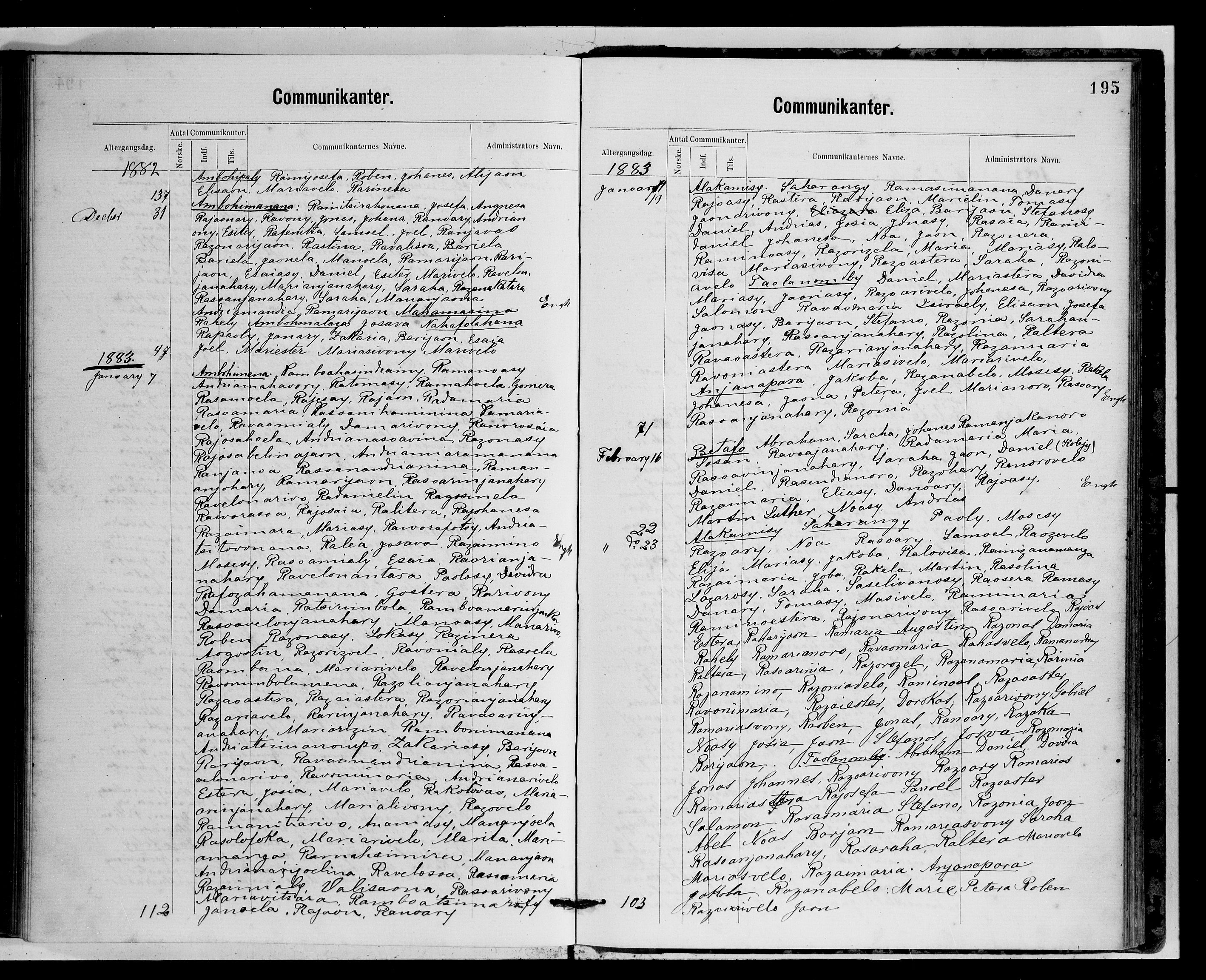 Archives FLM/NMS, Madagaskar, VID/MA-A-1163/D/Db/L0269: Parish register (official) no. 1, 1867-1884, p. 195