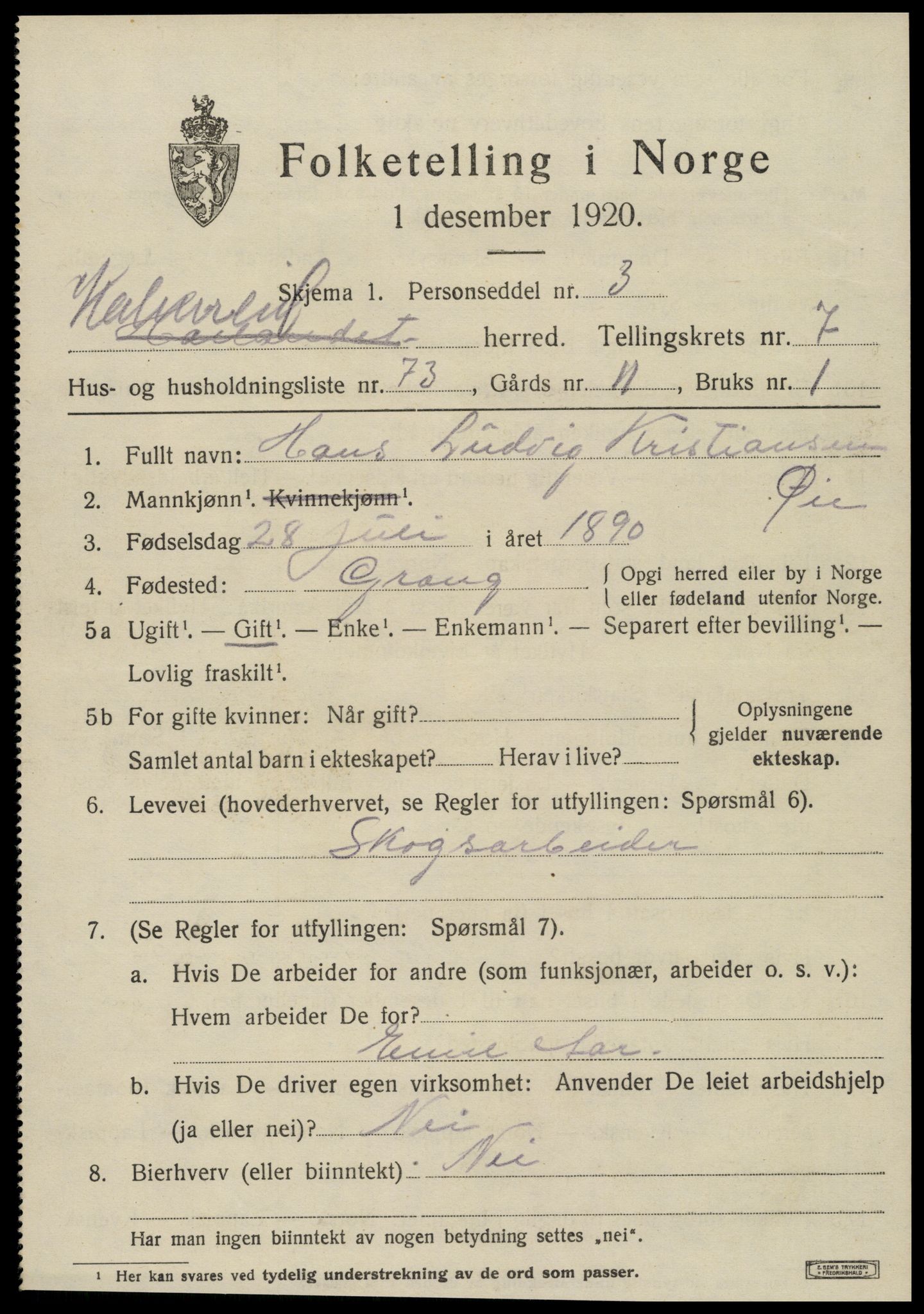 SAT, 1920 census for Kolvereid, 1920, p. 4743