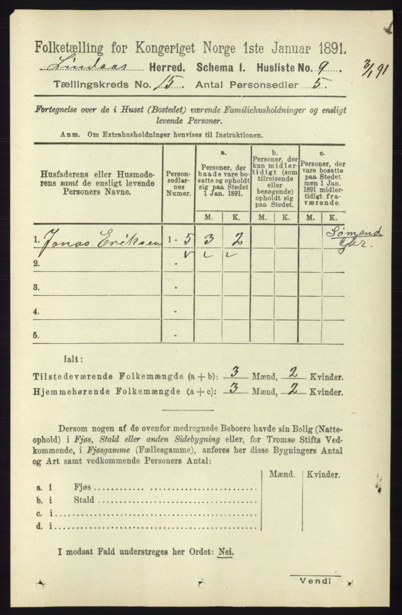 RA, 1891 census for 1263 Lindås, 1891, p. 5217