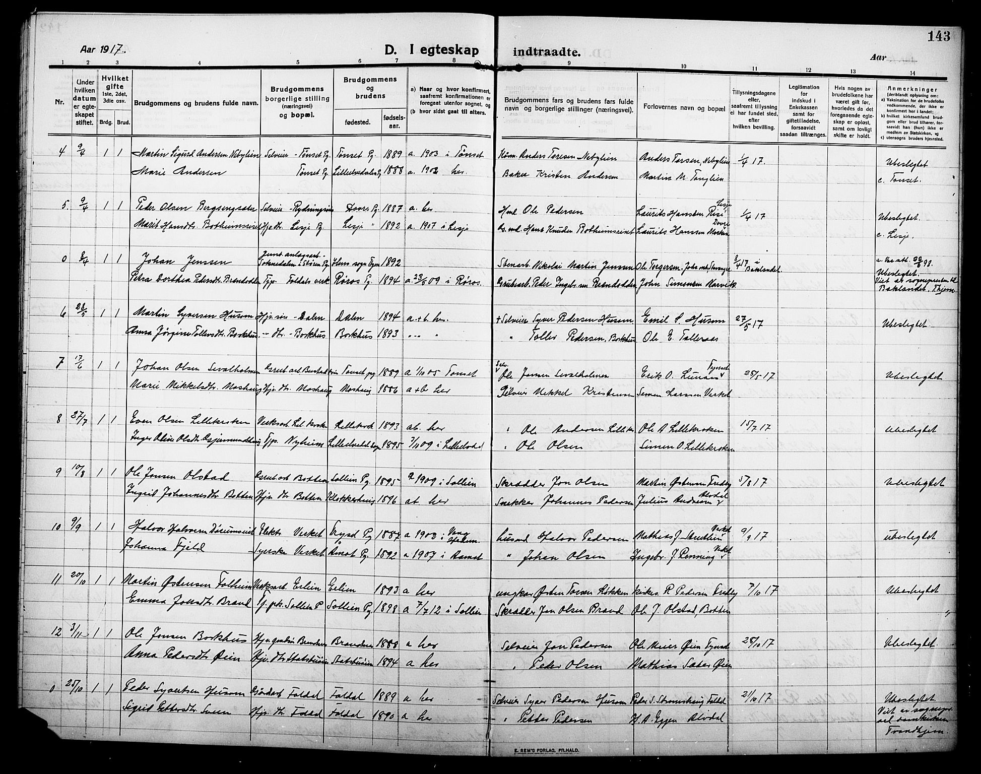 Alvdal prestekontor, AV/SAH-PREST-060/H/Ha/Hab/L0006: Parish register (copy) no. 6, 1910-1924, p. 143