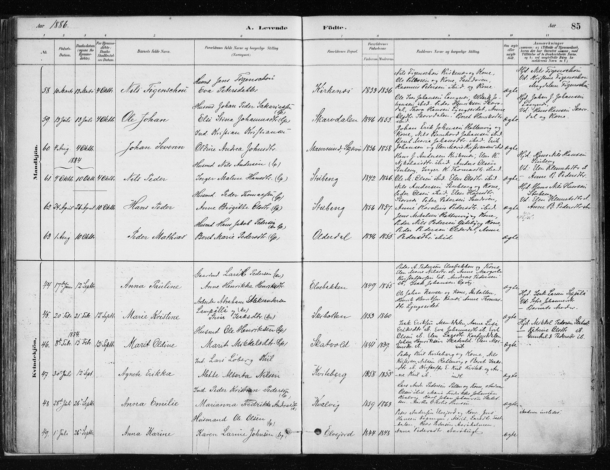 Lyngen sokneprestembete, AV/SATØ-S-1289/H/He/Hea/L0007kirke: Parish register (official) no. 7, 1879-1890, p. 85