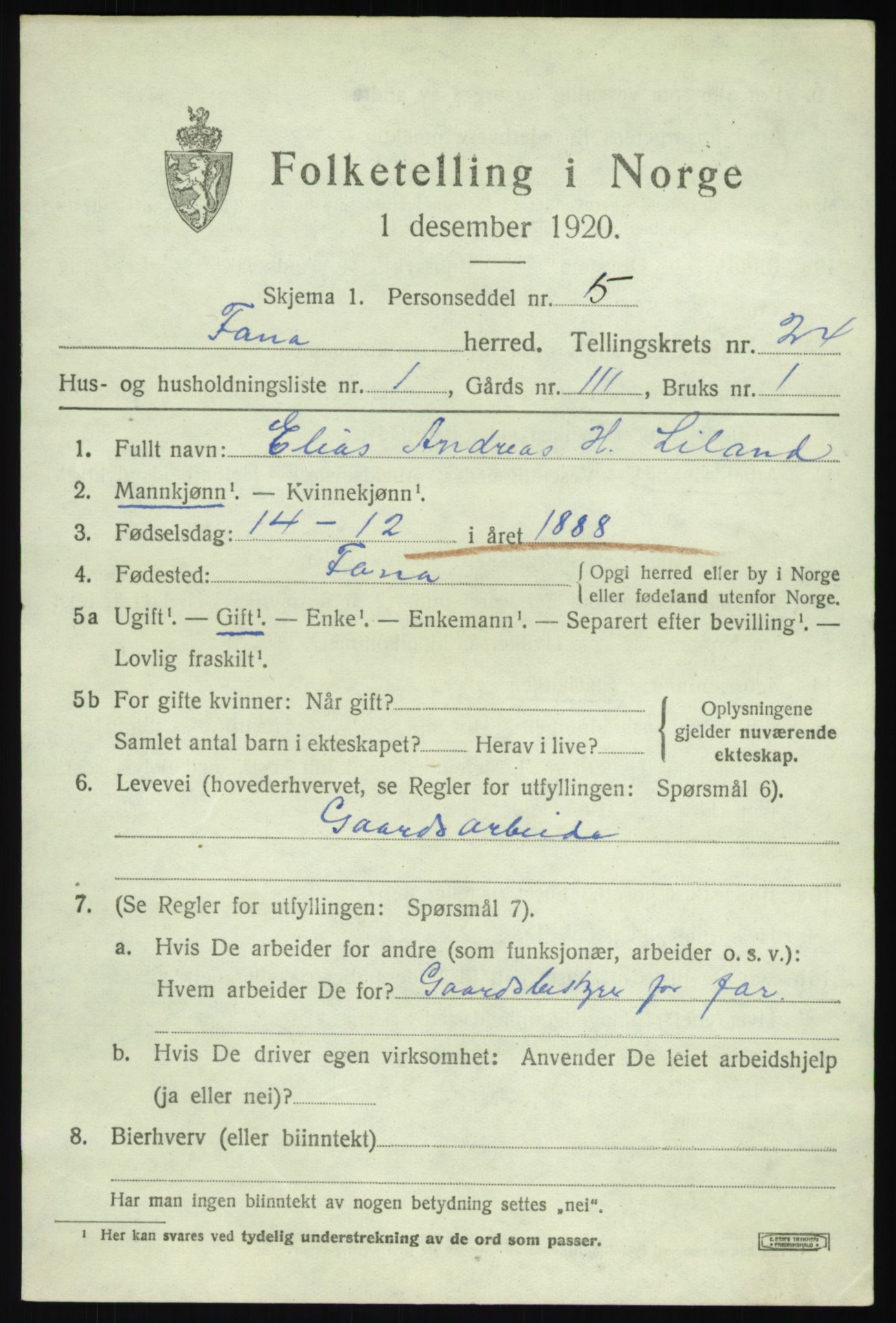 SAB, 1920 census for Fana, 1920, p. 27189