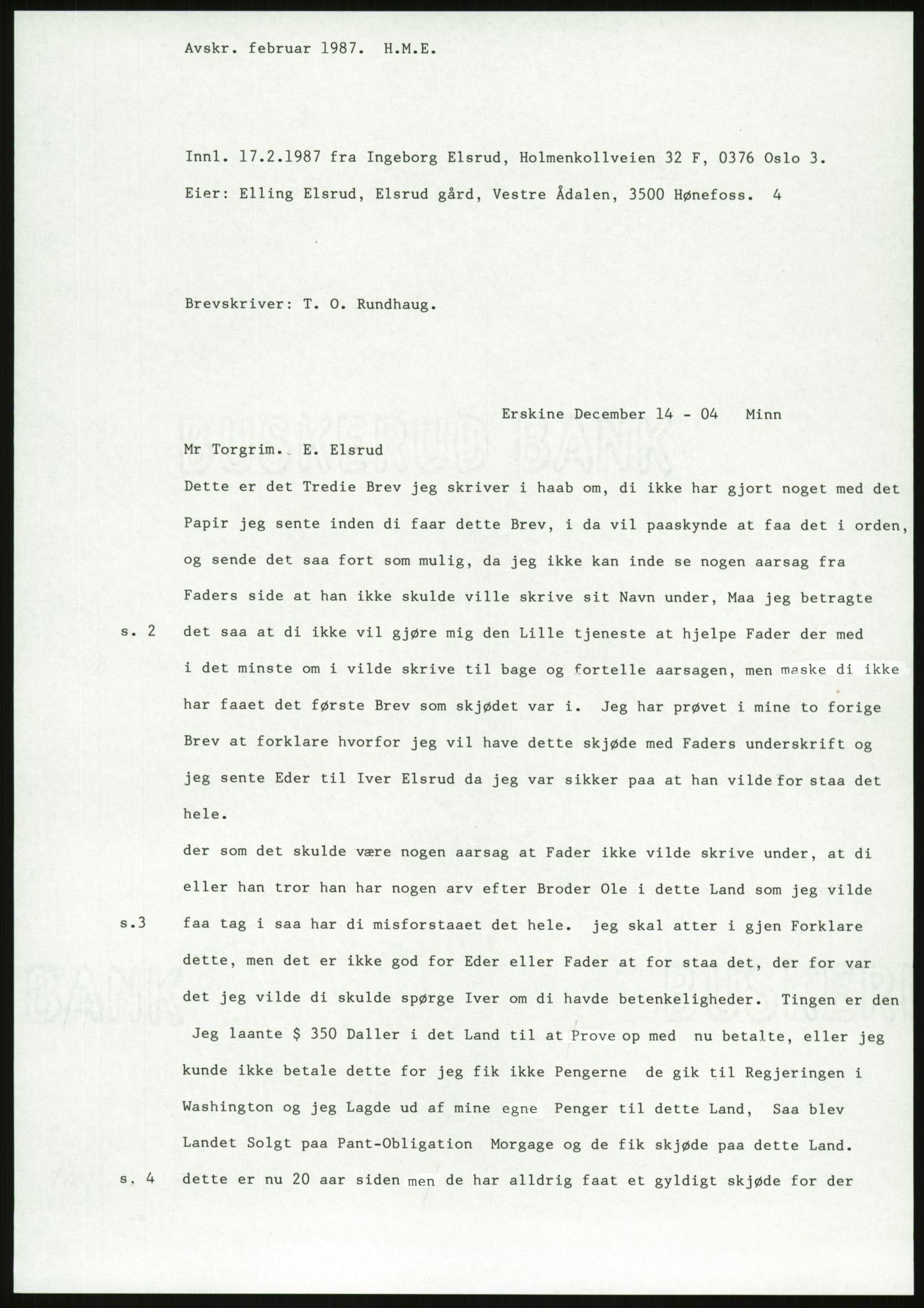 Samlinger til kildeutgivelse, Amerikabrevene, AV/RA-EA-4057/F/L0018: Innlån fra Buskerud: Elsrud, 1838-1914, p. 697