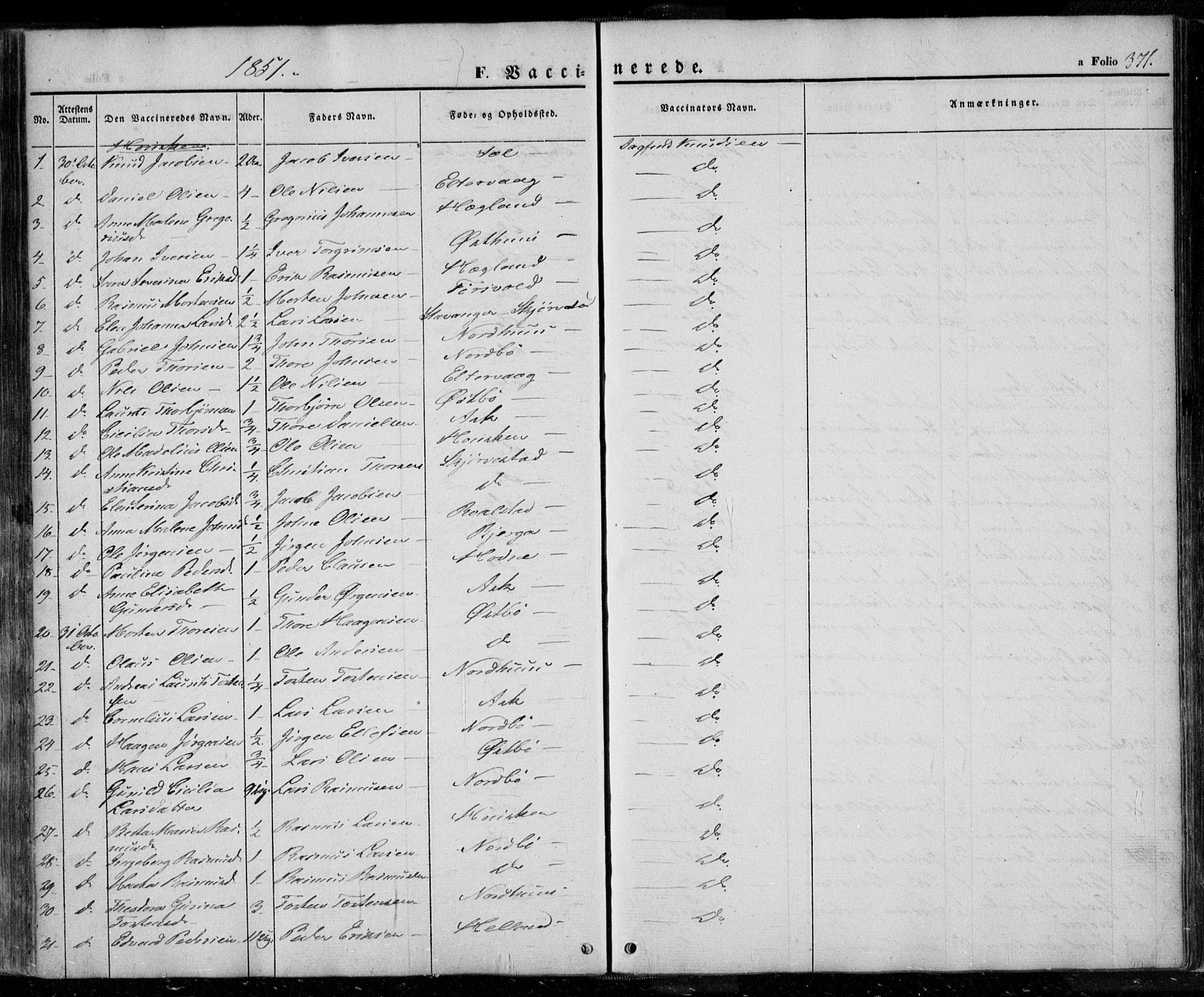 Rennesøy sokneprestkontor, SAST/A -101827/H/Ha/Haa/L0005: Parish register (official) no. A 5, 1838-1859, p. 371