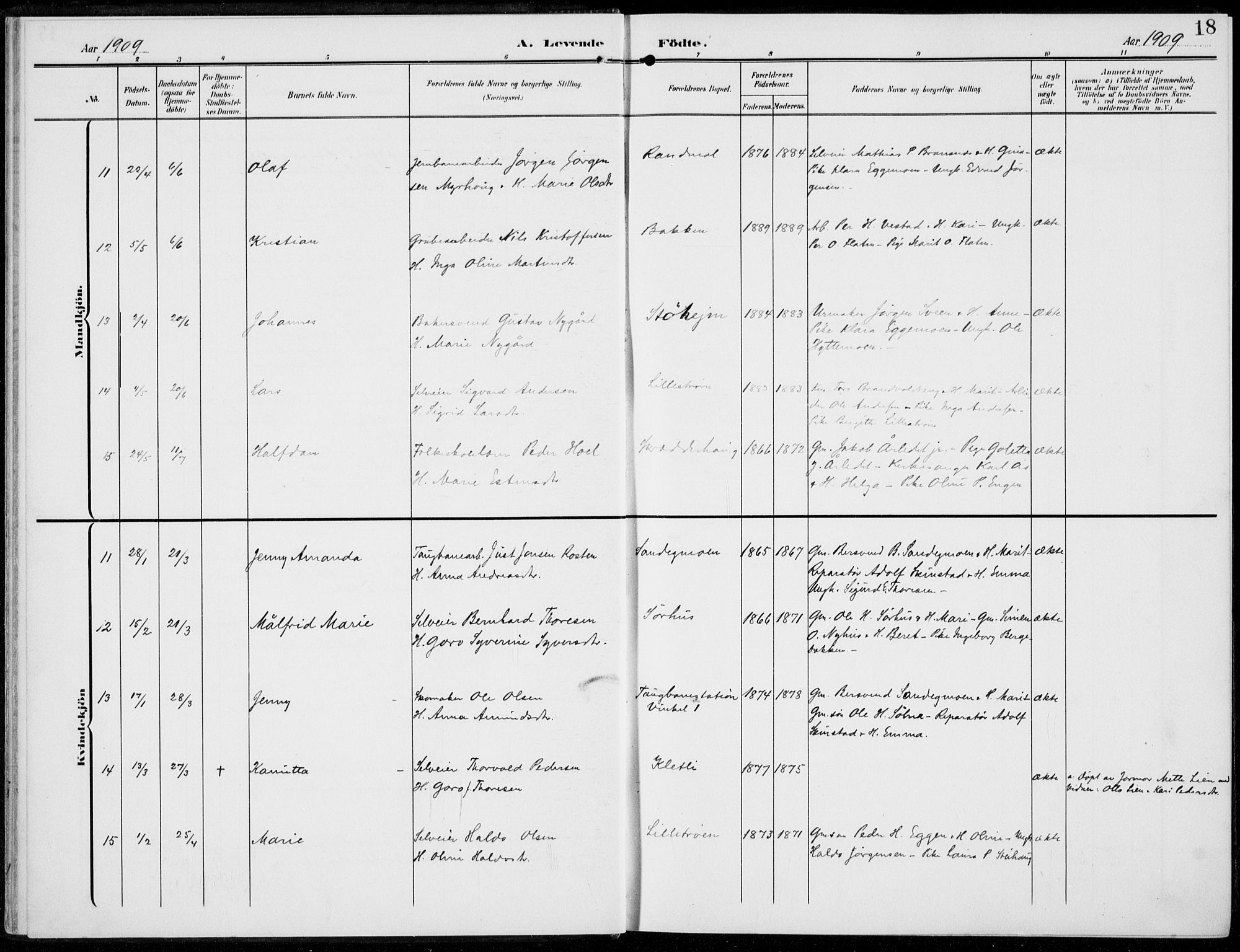 Alvdal prestekontor, AV/SAH-PREST-060/H/Ha/Haa/L0004: Parish register (official) no. 4, 1907-1919, p. 18