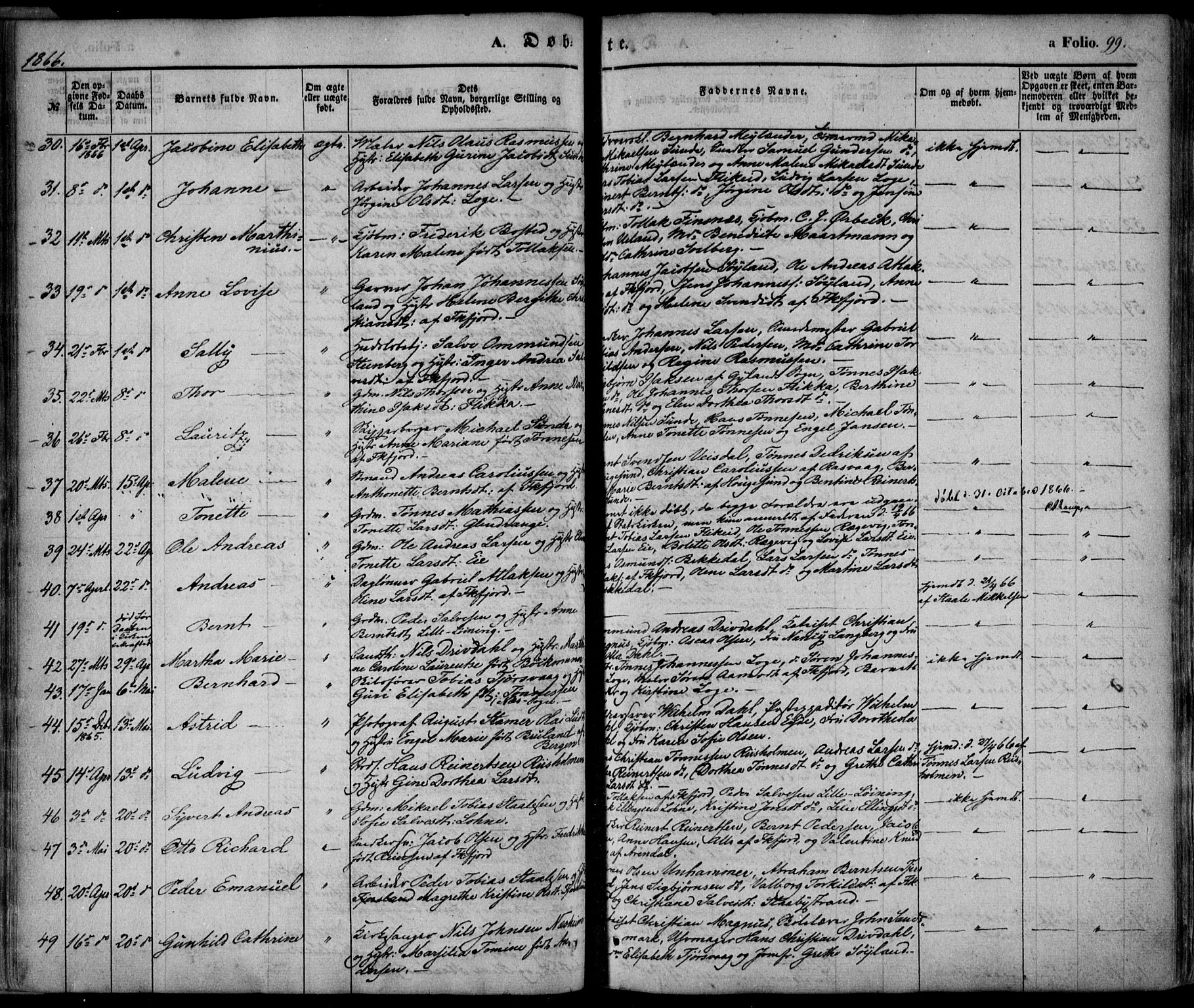 Flekkefjord sokneprestkontor, AV/SAK-1111-0012/F/Fa/Fac/L0005: Parish register (official) no. A 5, 1849-1875, p. 99