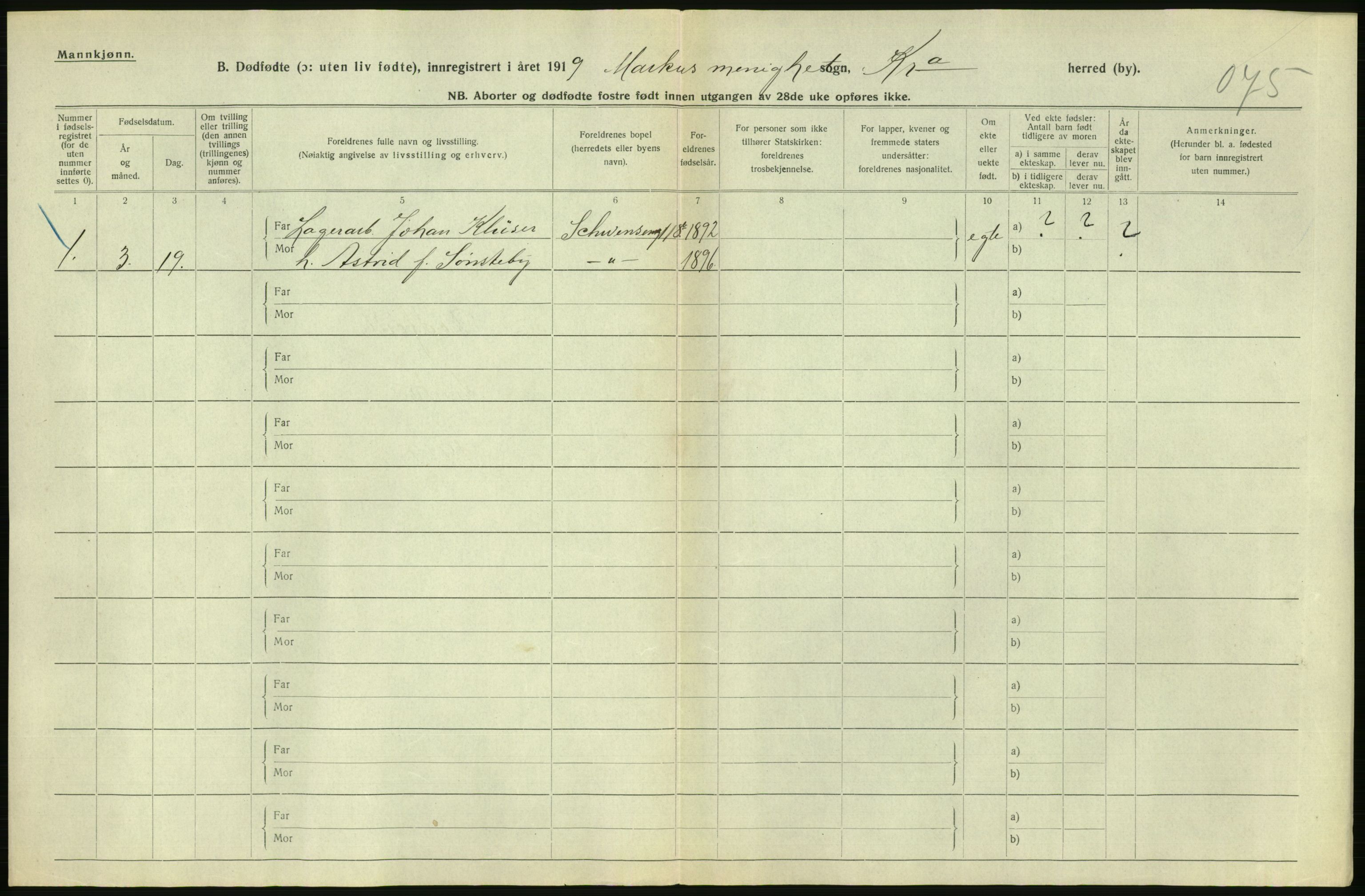 Statistisk sentralbyrå, Sosiodemografiske emner, Befolkning, AV/RA-S-2228/D/Df/Dfb/Dfbi/L0011: Kristiania: Døde, dødfødte, 1919