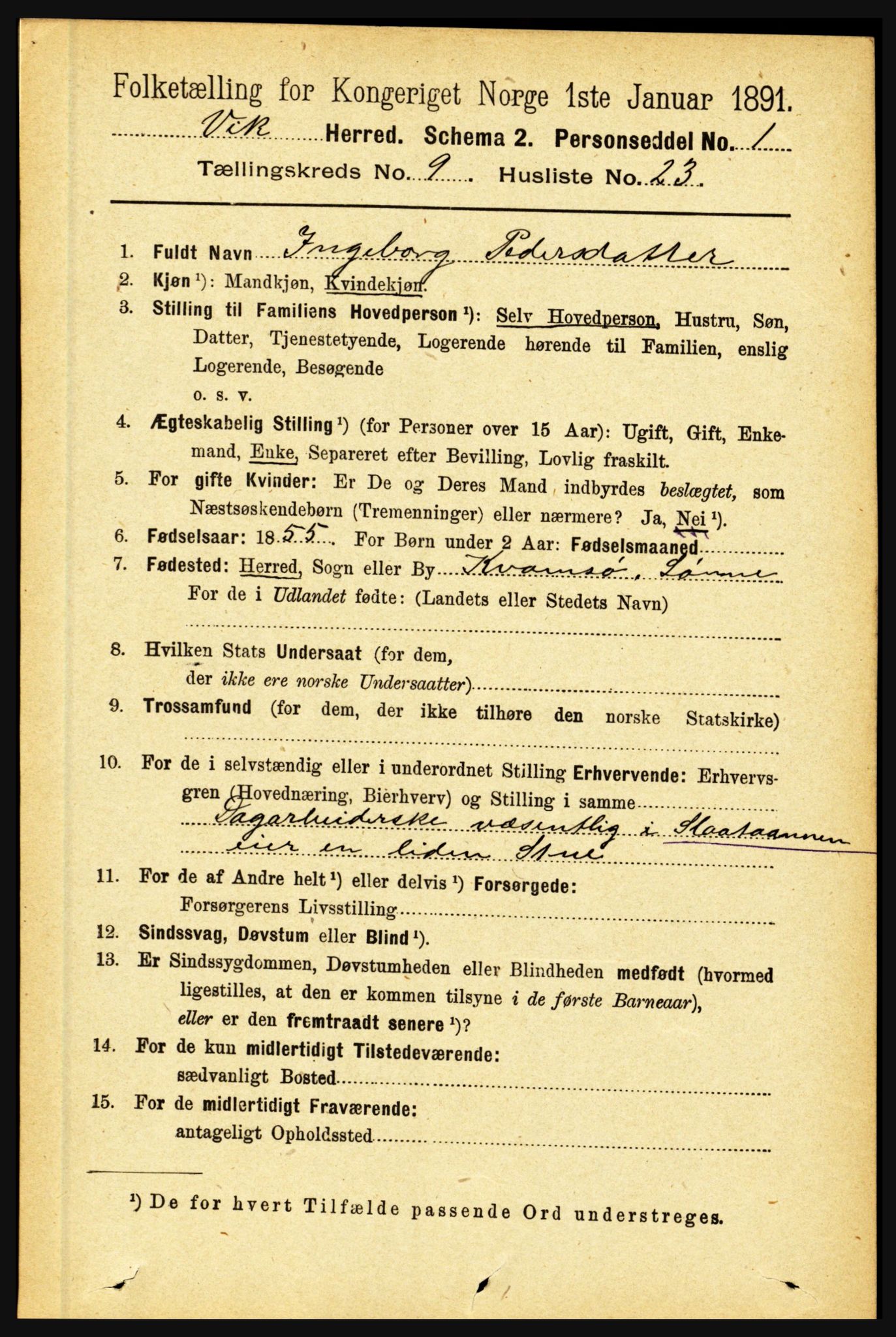 RA, 1891 census for 1417 Vik, 1891, p. 4130